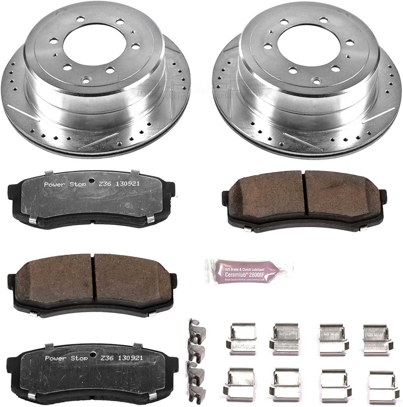 PowerStop Rear Brake Kit For Lexus LX450 1996-97 | Toyota Land Cruiser 1993-97 - Truck & Tow Carbon Fiber Ceramic Brake Pads + Drilled & Slotted Rotors Upgrade, K1156-36