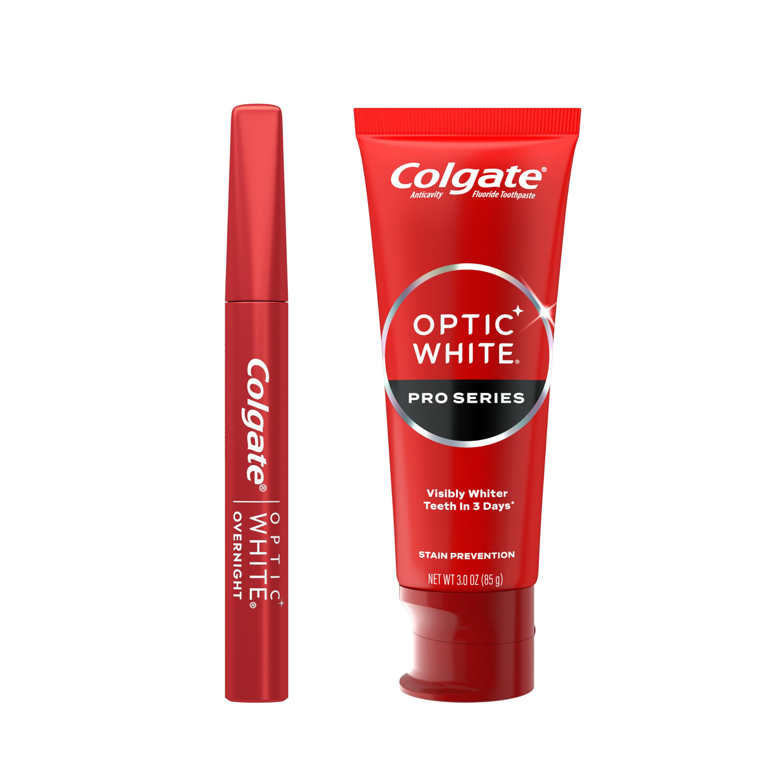 ColgateOptic White Overnight Teeth Whitening Pen and Whitening Toothpaste Kit, Includes 0.08 fl oz Teeth Whitener Pen with 21 Nightly Treatments Plus a 3.0 fl oz Enamel Safe Whitening Toothpaste