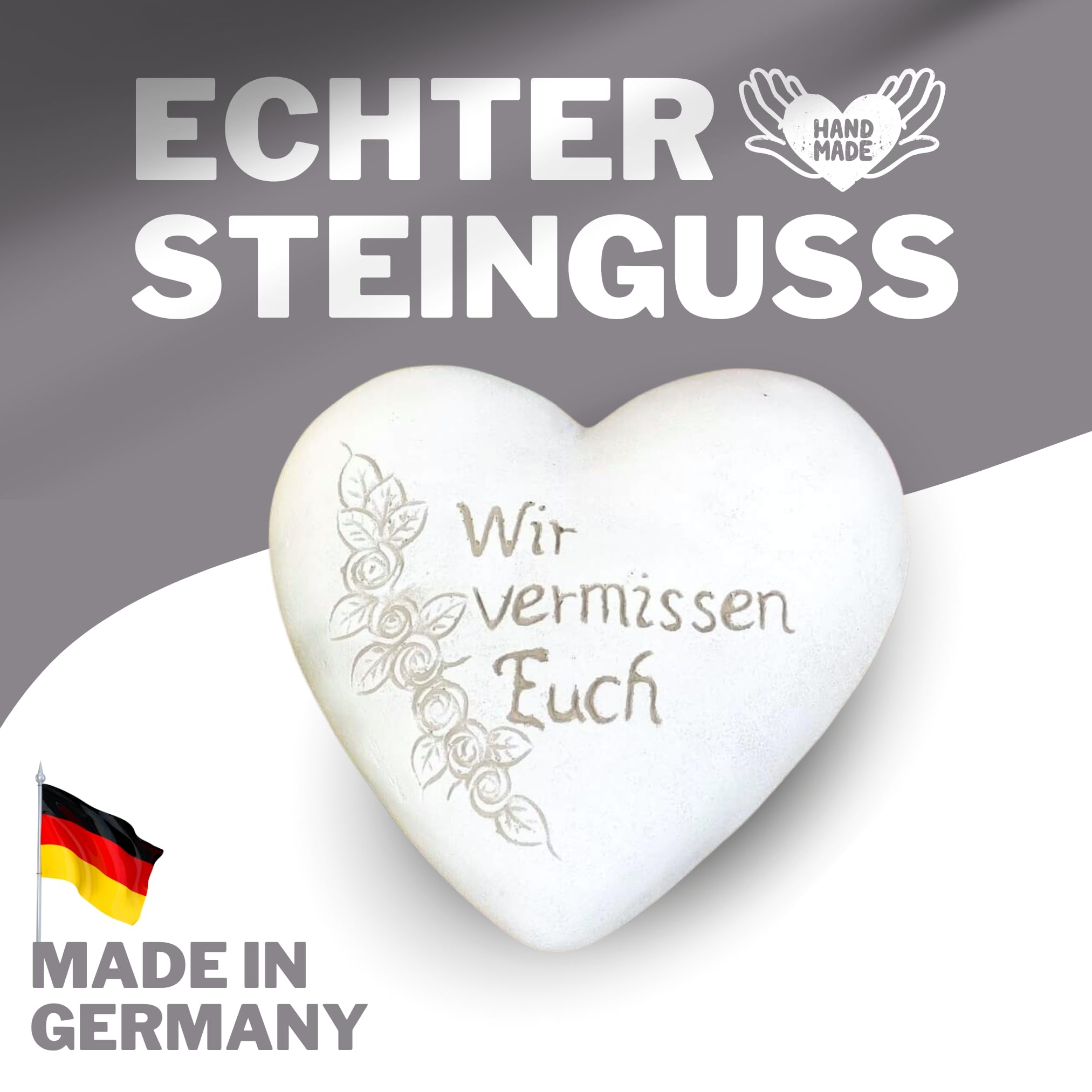 Radami XXL Grabherz Spruch Grabschmuck Grab Herz - Wir vermissen Euch - Grabdeko Trauerherz ca. 1300g