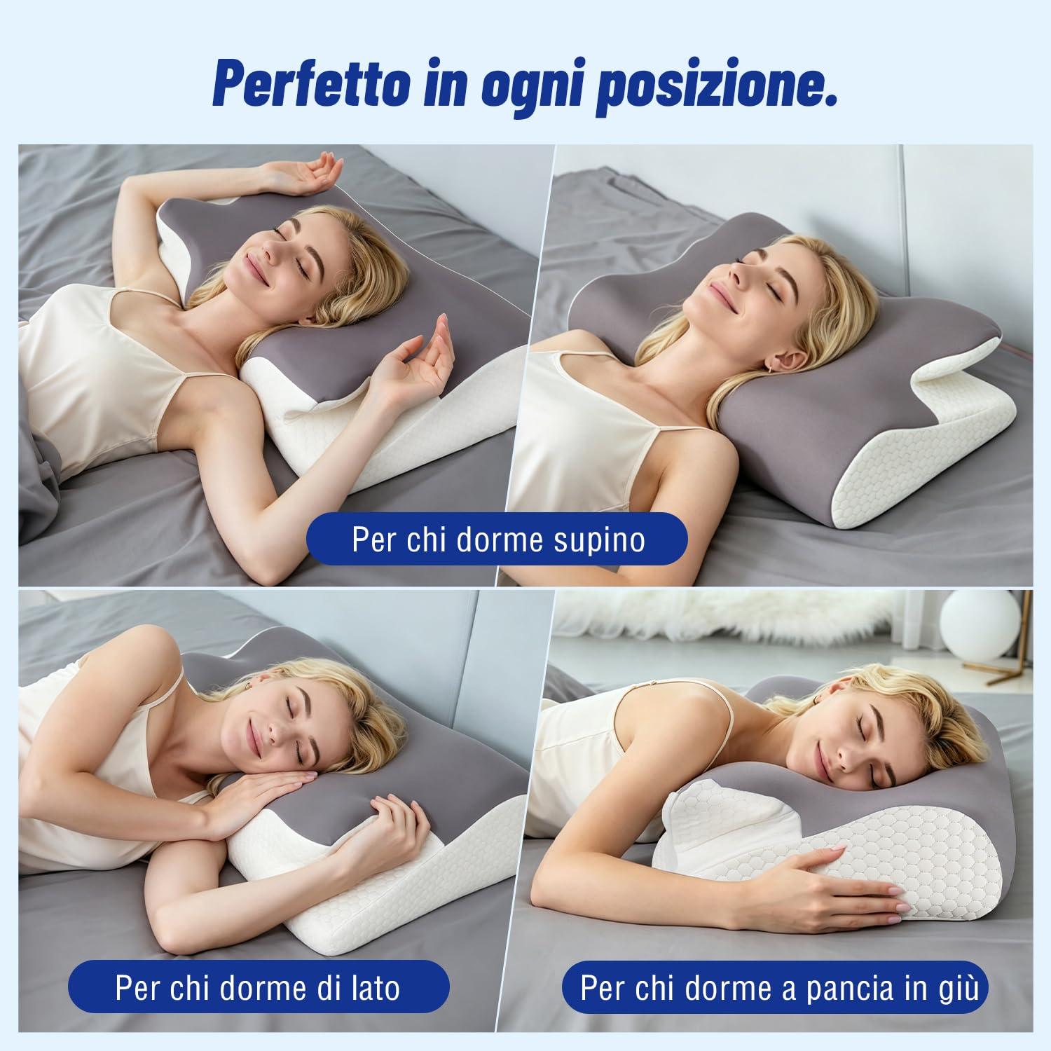 IDEA Cuscino Cervicale, Cuscino Antirussamento Memory Foam, Cuscino Ortopedico Cervicale per Dormire, Cuscini Ergonomico per Migliorare la qualità del sonno, 65x40x11/14 cm