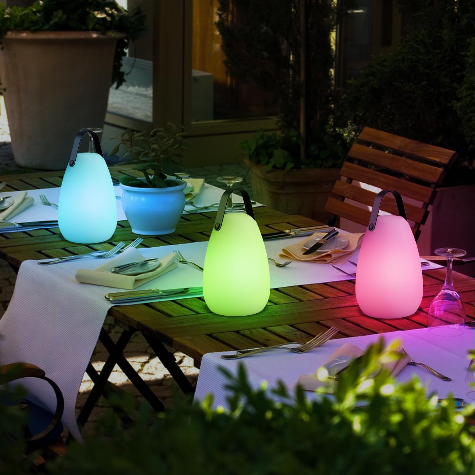 FUYO 2er Set Outdoor Lampe LED Akku Tischleuchte Tragbare Kabellos Dimmbare Tischlampe mit 8 Farben Farbwechsel Gartenlampe perfekt für schlafzimmer wohnzimmer außen BBQ garten ostern(Glatt)