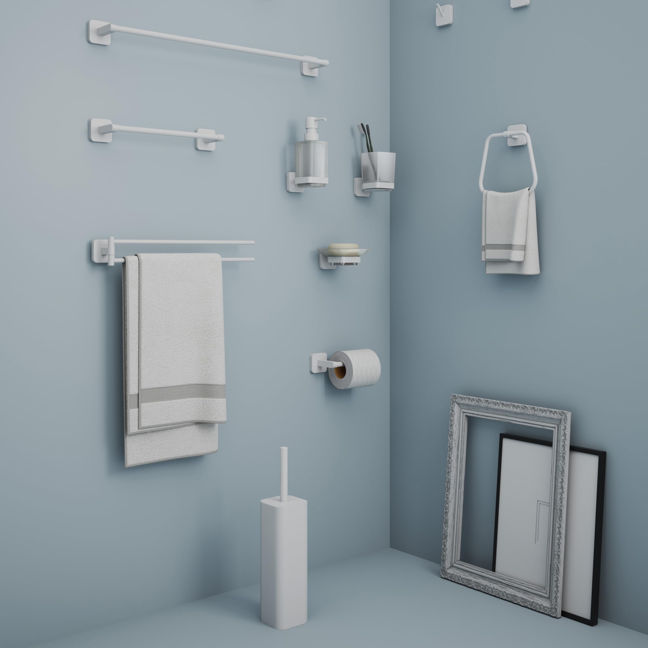 Gedy Tonga Escobillero Baño Suelo 8,3x8,3x38cm Acero INOX y Cromall Cerdas Nylon Blanco Mate, Escobilla WC Moderna