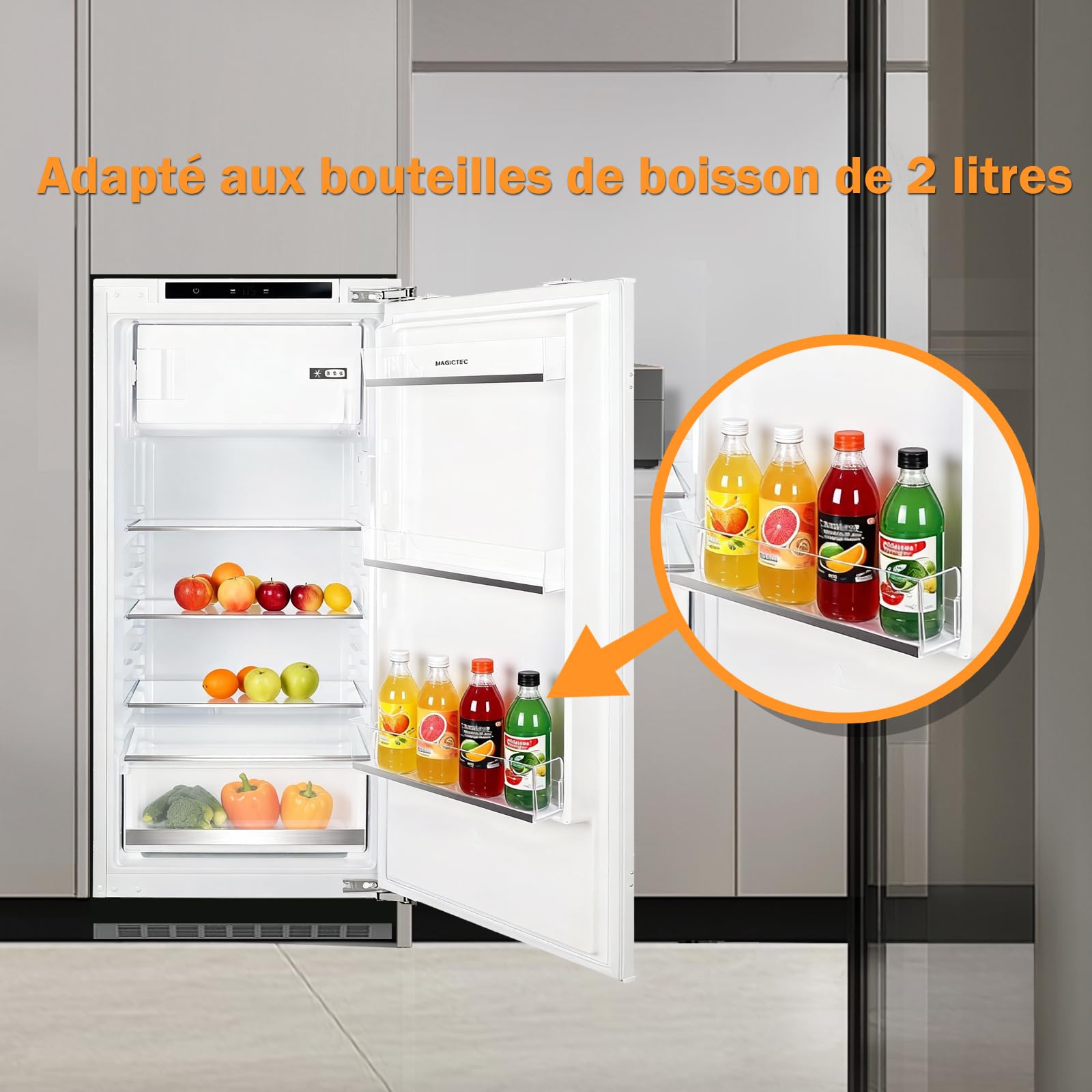 Frigo encastrable 122 cm Réfrigérateur congélateur intégrable 1 porte Réversible | 188L (16L congelateur / 172L refrigerateur) 【 Efficacité énergétique | Ultra silencieux | Est facile à Nettoyer 】