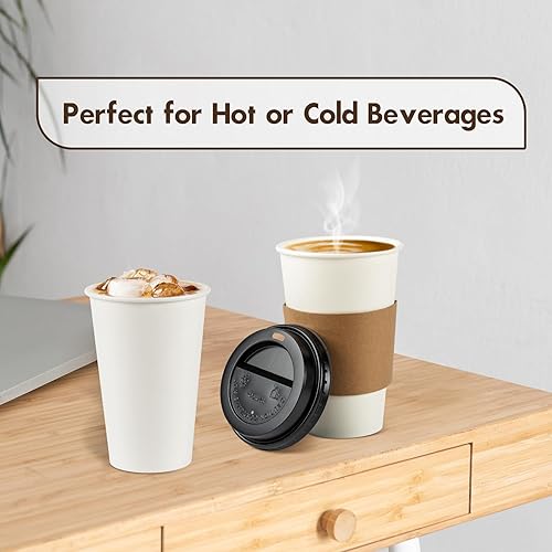 Miniatura 5 de Paquete de 100 Vasos de papel, tazas de café de 8 onzas, vasos de papel desechables, vasos de papel blanco para bebidas calientesfrías para oficina,