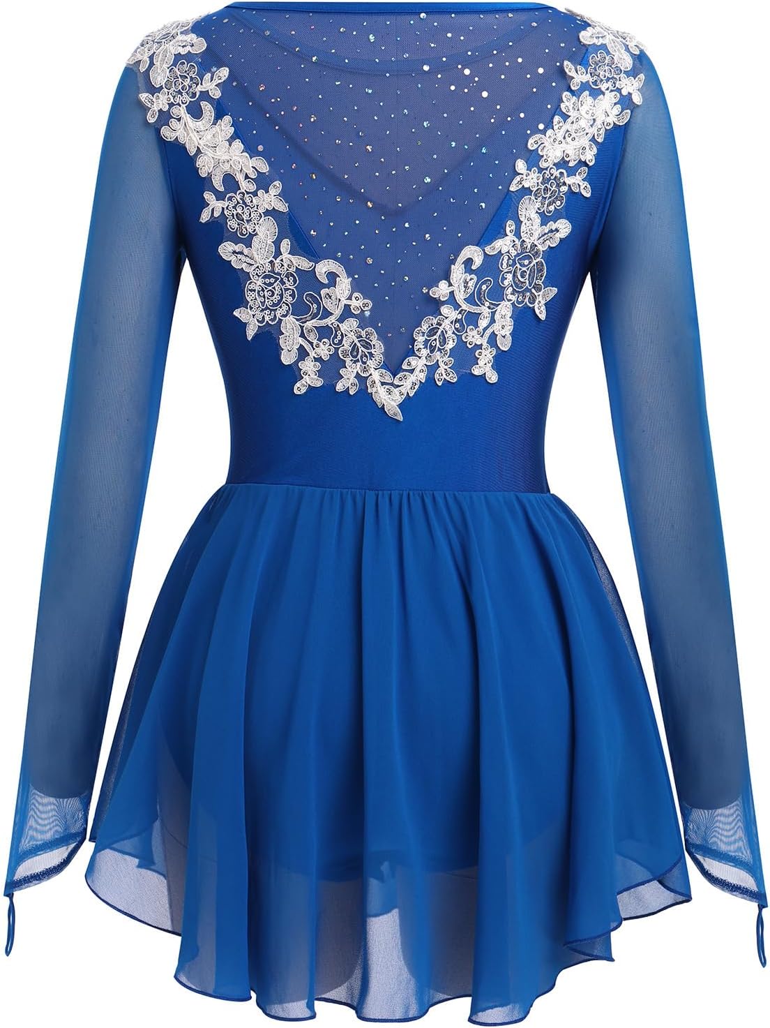 Ice Skating Dress for Women Long Sleeve Figure Skating Costume Rhythmic Gymnastics Leotard Sparkly Chiffon Skirt