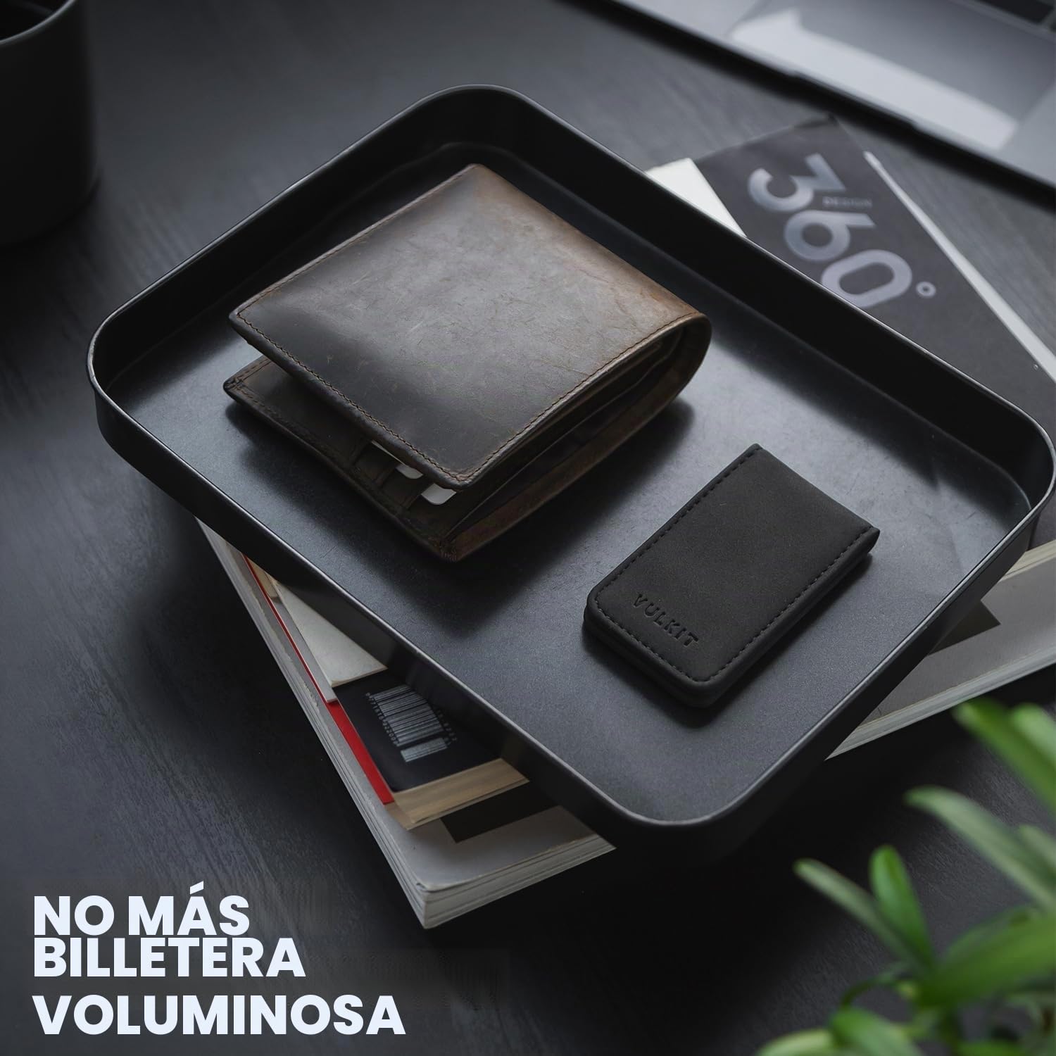 VULKIT Clip Magnético Delgado para Dinero Tarjetero de Cuero para Tarjetas de Crédito, Soporte para Billetes, Imán Fuerte para 15 Billetes Plegados