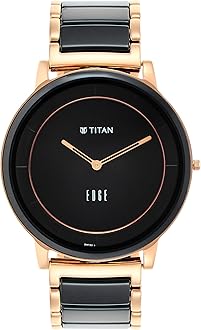 Titan Fusion Quartz Analog Black Dial Two Toned Black & Rose Gold Ceramic Strap Watch for Men - NT1878KD03