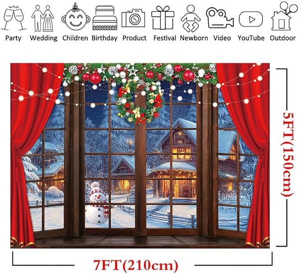 LYRYGS Christmas Backdrop Christmas Window Backdrop for Photography Red Curtain Xmas Photo Backdrops cp-566 7x5ft by LYRYGS - Used condition - Image 4