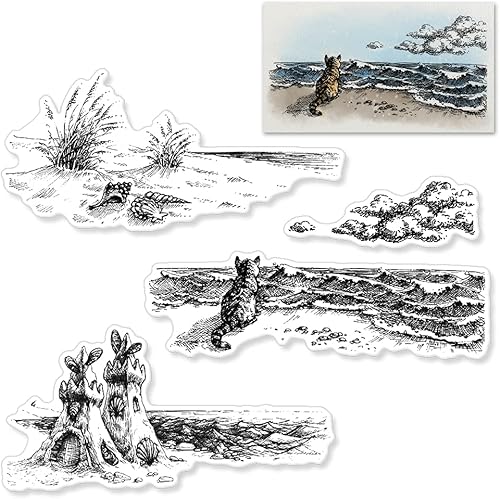 Threetols Sellos transparentes de fondo de montaña para hacer tarjetas, sellos de goma transparente de árbol, sellos de paisajes para decoración de