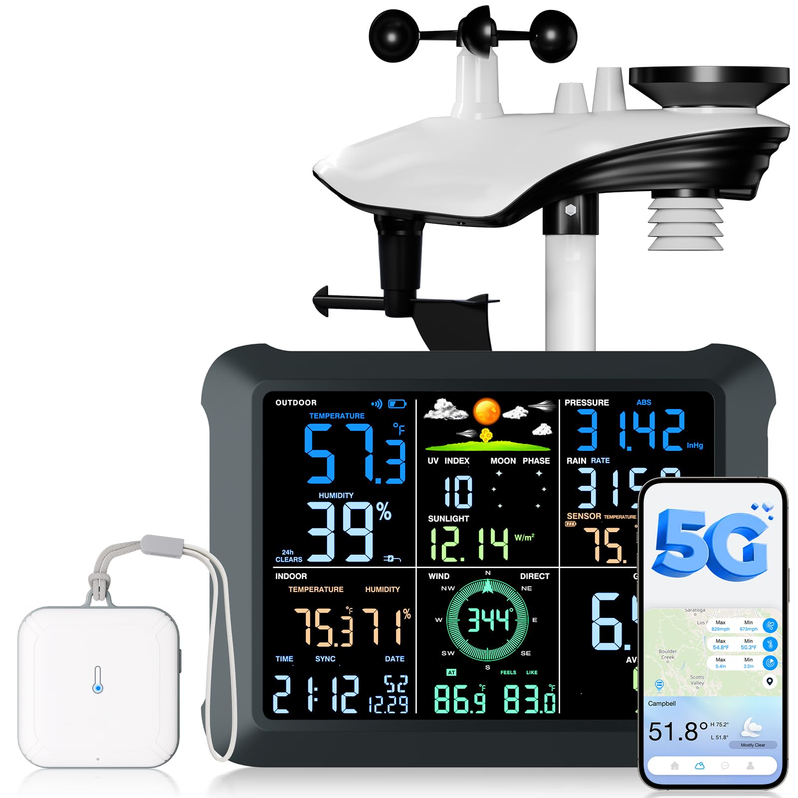 5G/2.4G Dual Band WLAN Wetterstation mit 24/7 AI-Wettervorhersage