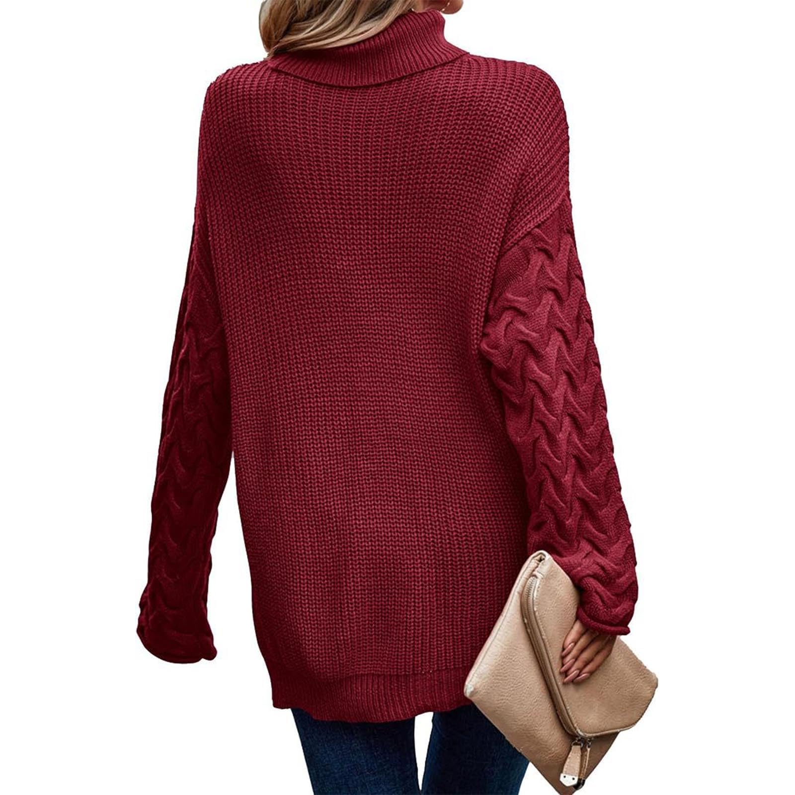 Greabuy Maglione lavorato a maglia a trecce a tinta unita da donna a maniche lunghe autunno inverno pullover felpa per donna maglione casual camicie da donna maglioni da donna felpe a maglia leggere,