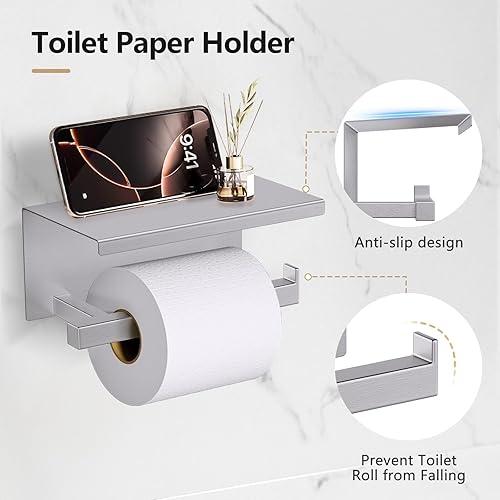 Miniatura 3 de TQKAG Juego de 5 piezas de accesorios de baño de níquel cepillado de 23.6 pulgadas, juego de toallero de acero inoxidable SUS304 montado en la