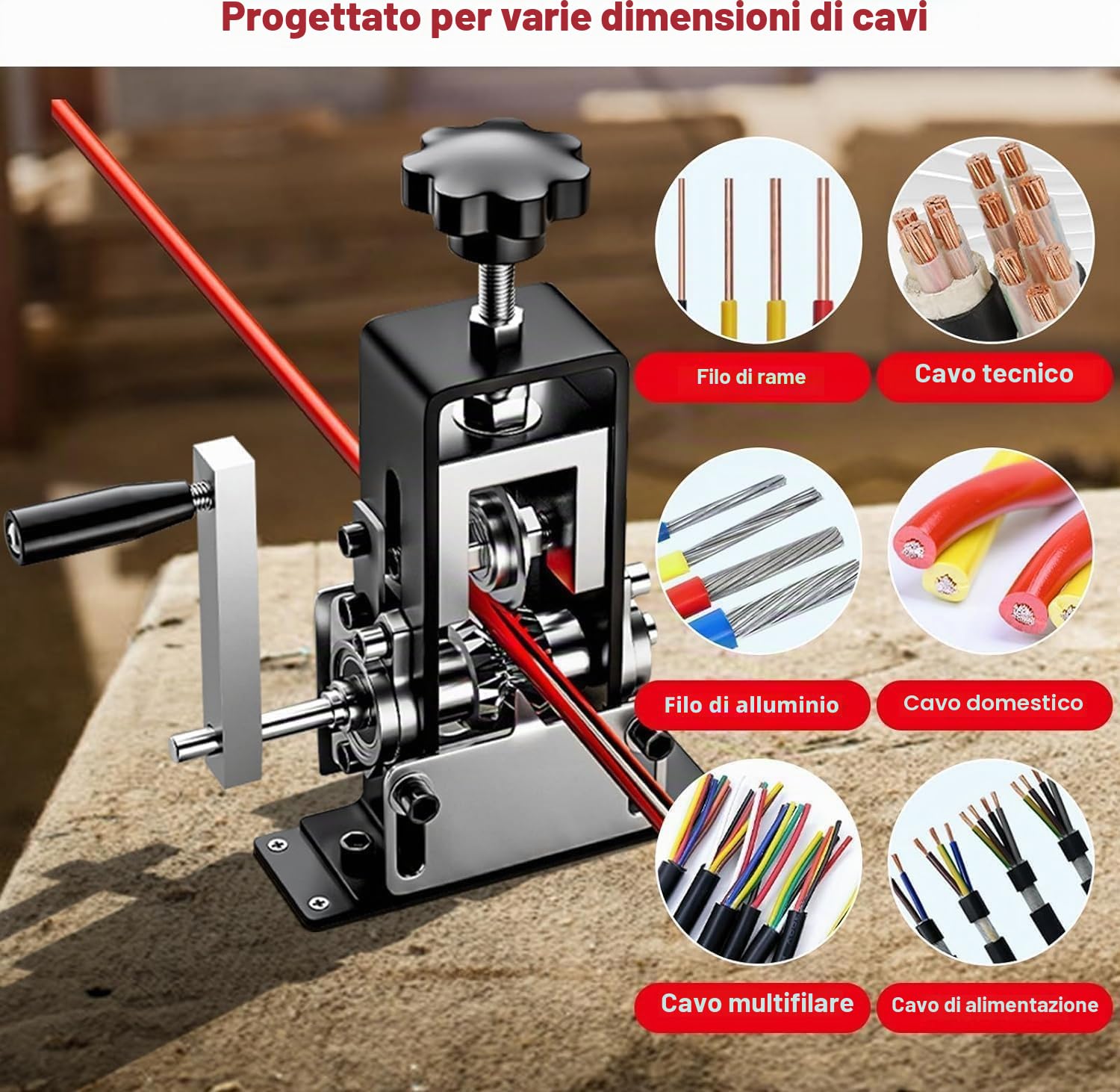 Pinza Spelafili Elettricista Alimentata a Manovella o Trapano per Cavo in Rame 1-25 mm