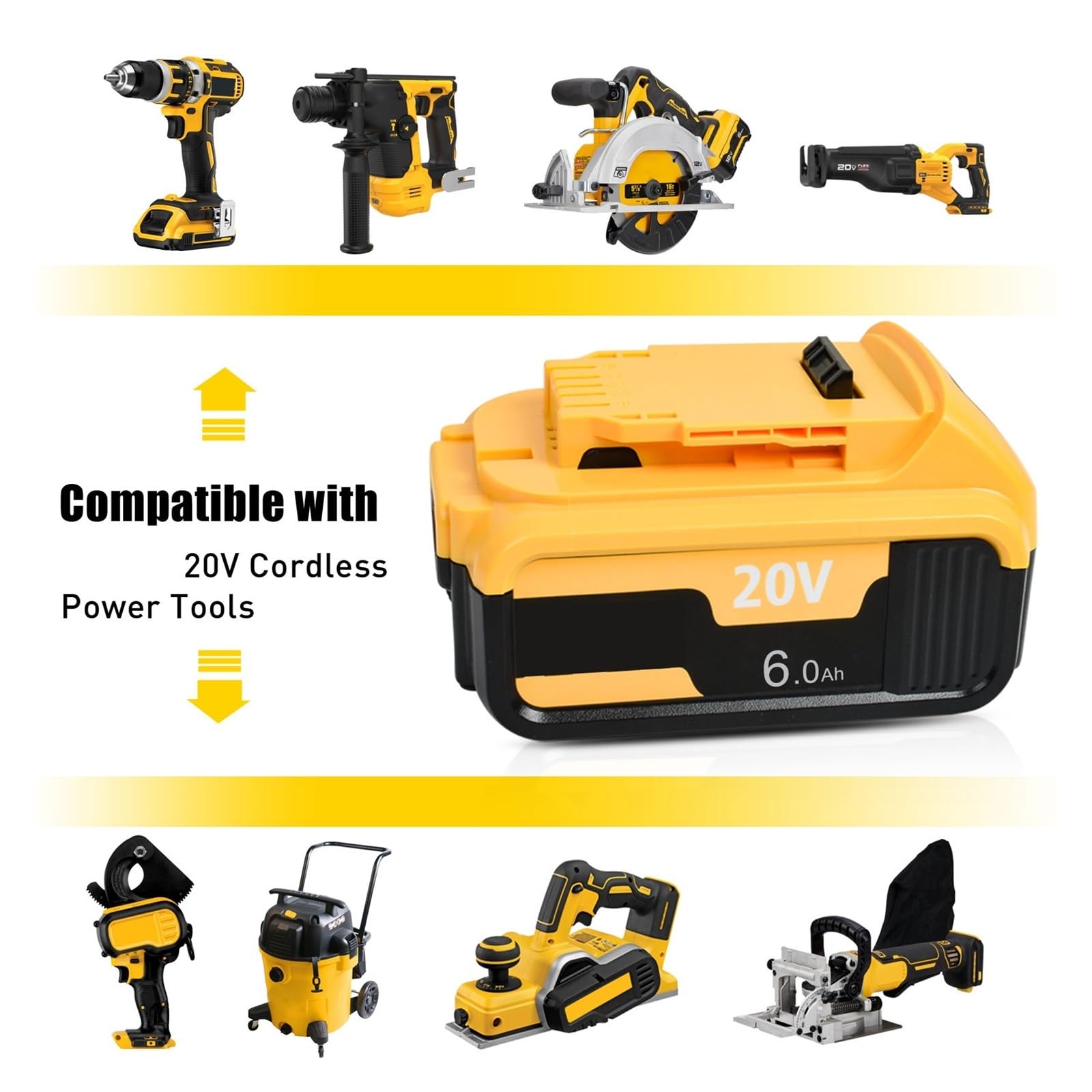 AGASHI Batteria agli ioni di Litio da 20 V 3,0 Ah/6,0 Ah/9,0 Ah, Compatibile con Dewalt DCB200 DCB206 DCB207 DCB204 DCB203 DCB200-2(2 PCS 9000AH)