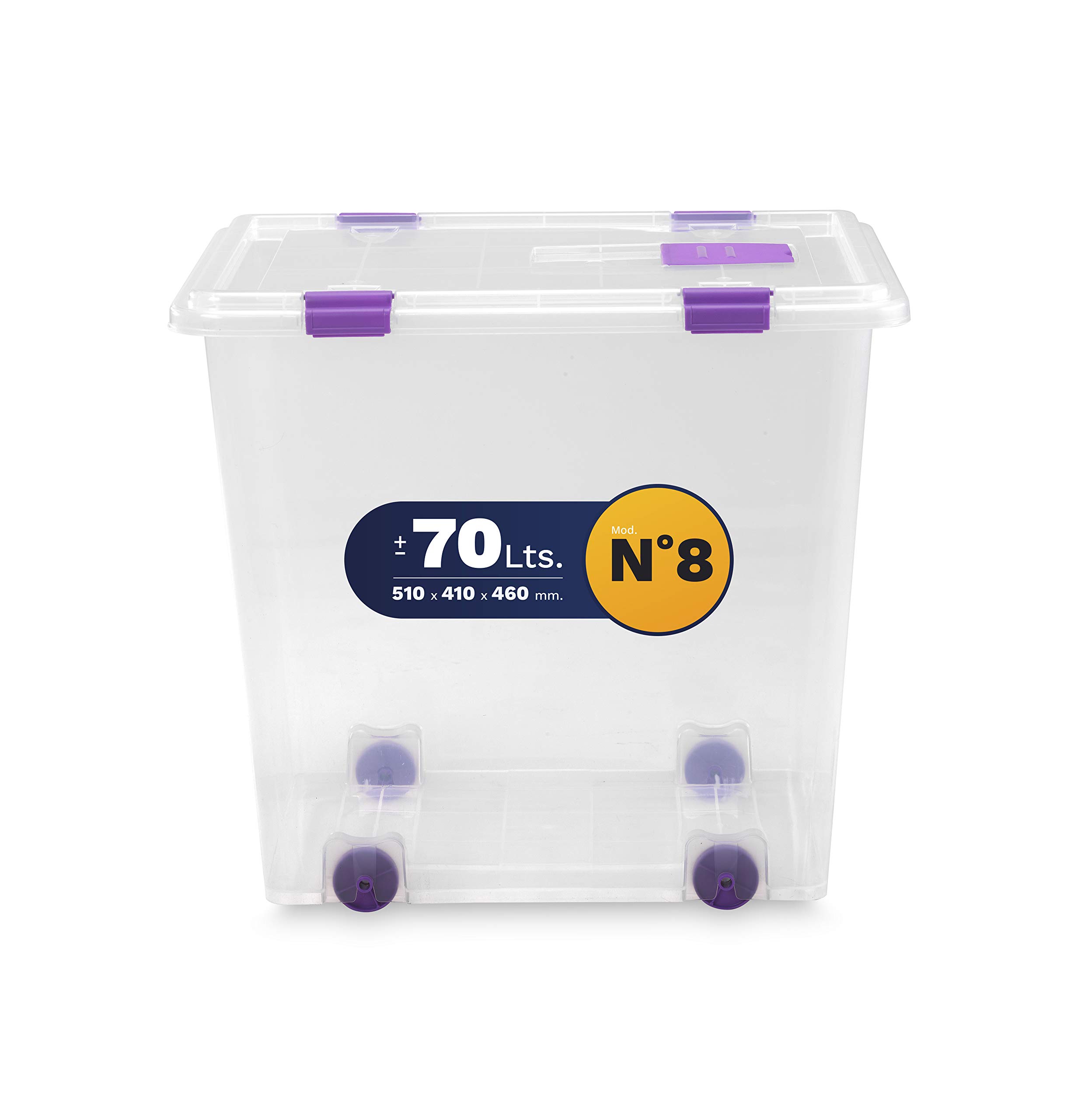 Caja de Almacenaje con Ruedas 70 L Pack 4 | Ruedas integradas, Gran capacidad, Apilables, Cierre de clips robusto