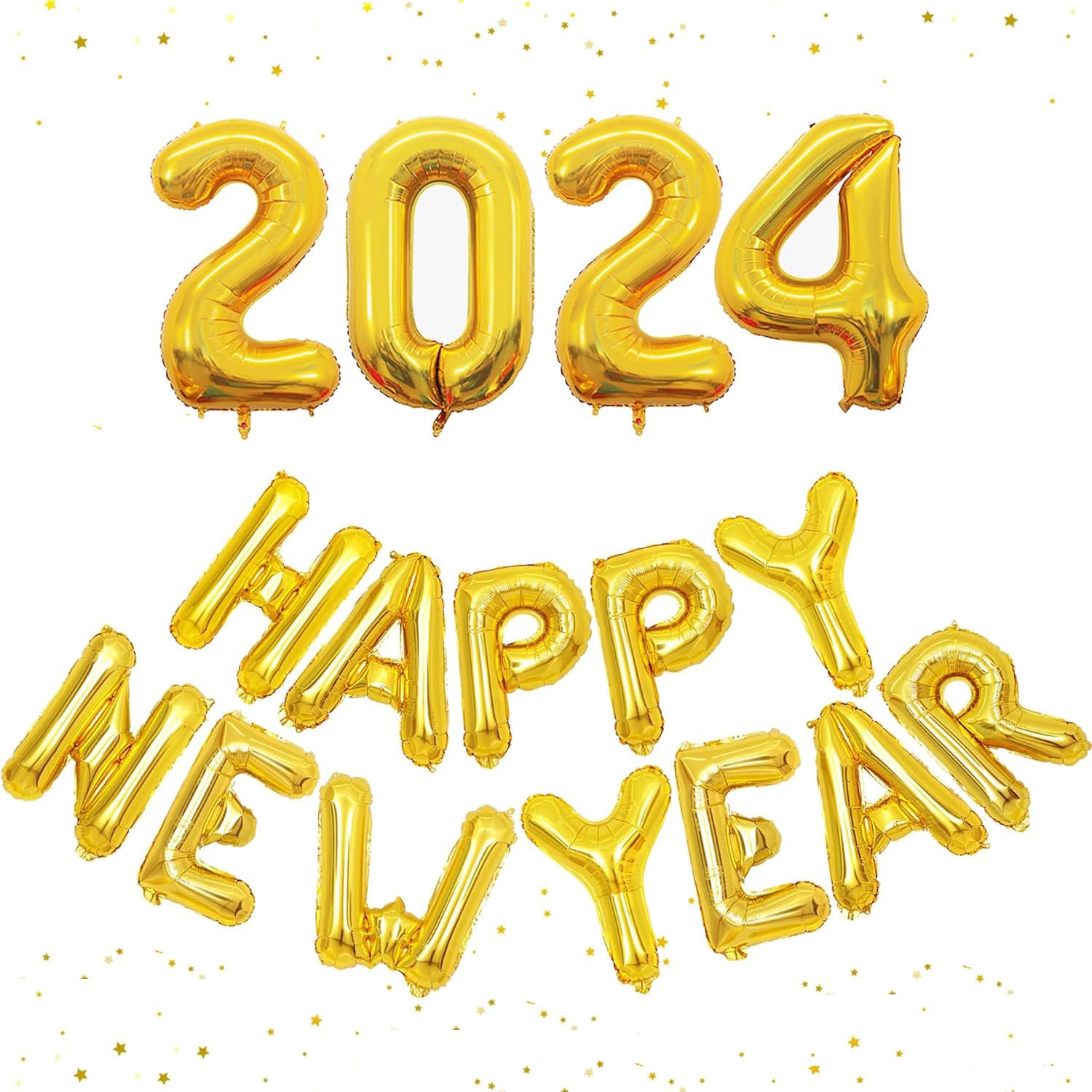 New Years Eve Decorations, Gold 2025 HAPPY NEW YEAR Balloons, 16In Foil Balloons Banner for New Years Eve Party Decorations Supplies