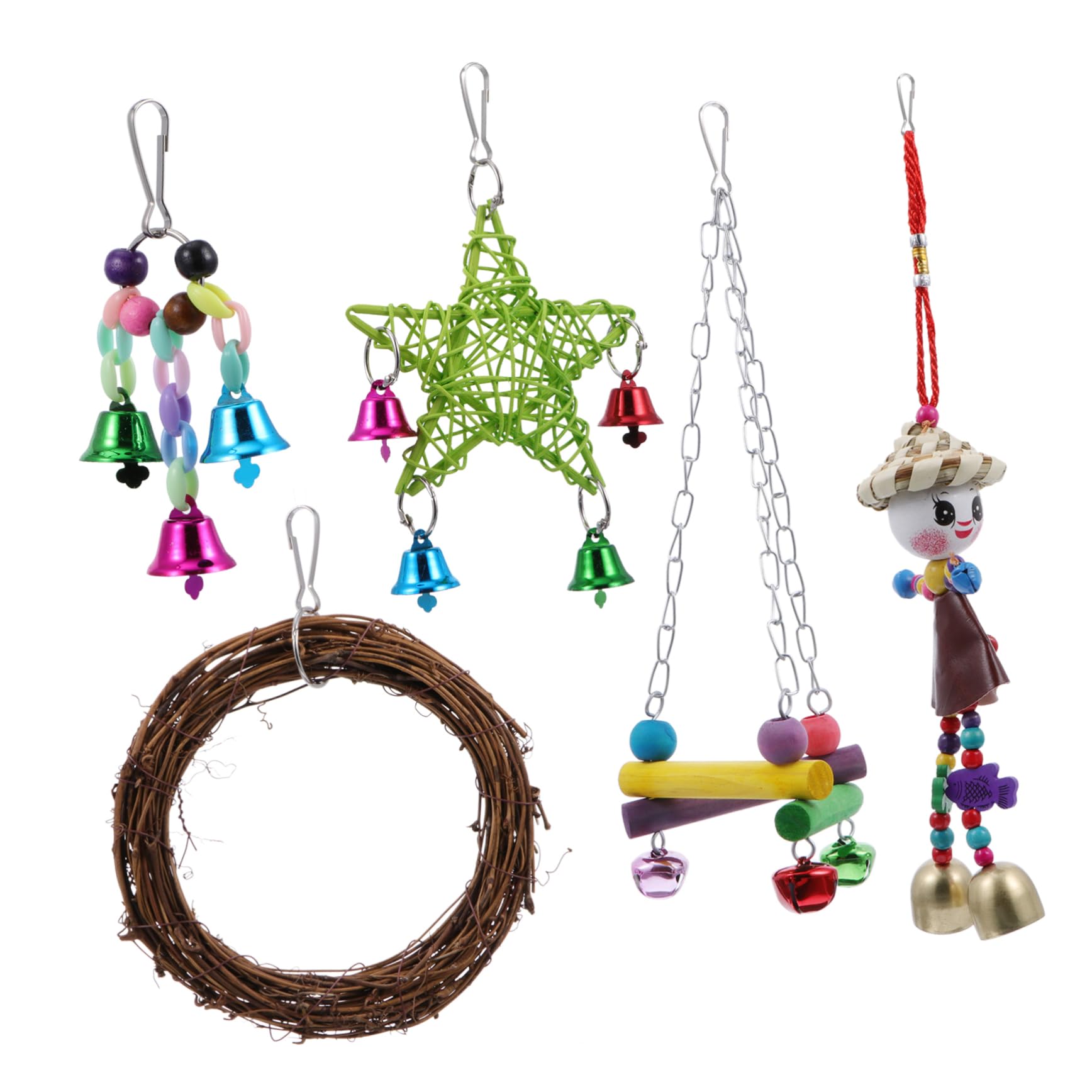 CIYODO 5Pcs Bird Swing Set Hanging Bell for Parakeets Cockatiels Macaws Promotes Play Chewing for Bird Owners Home Decor