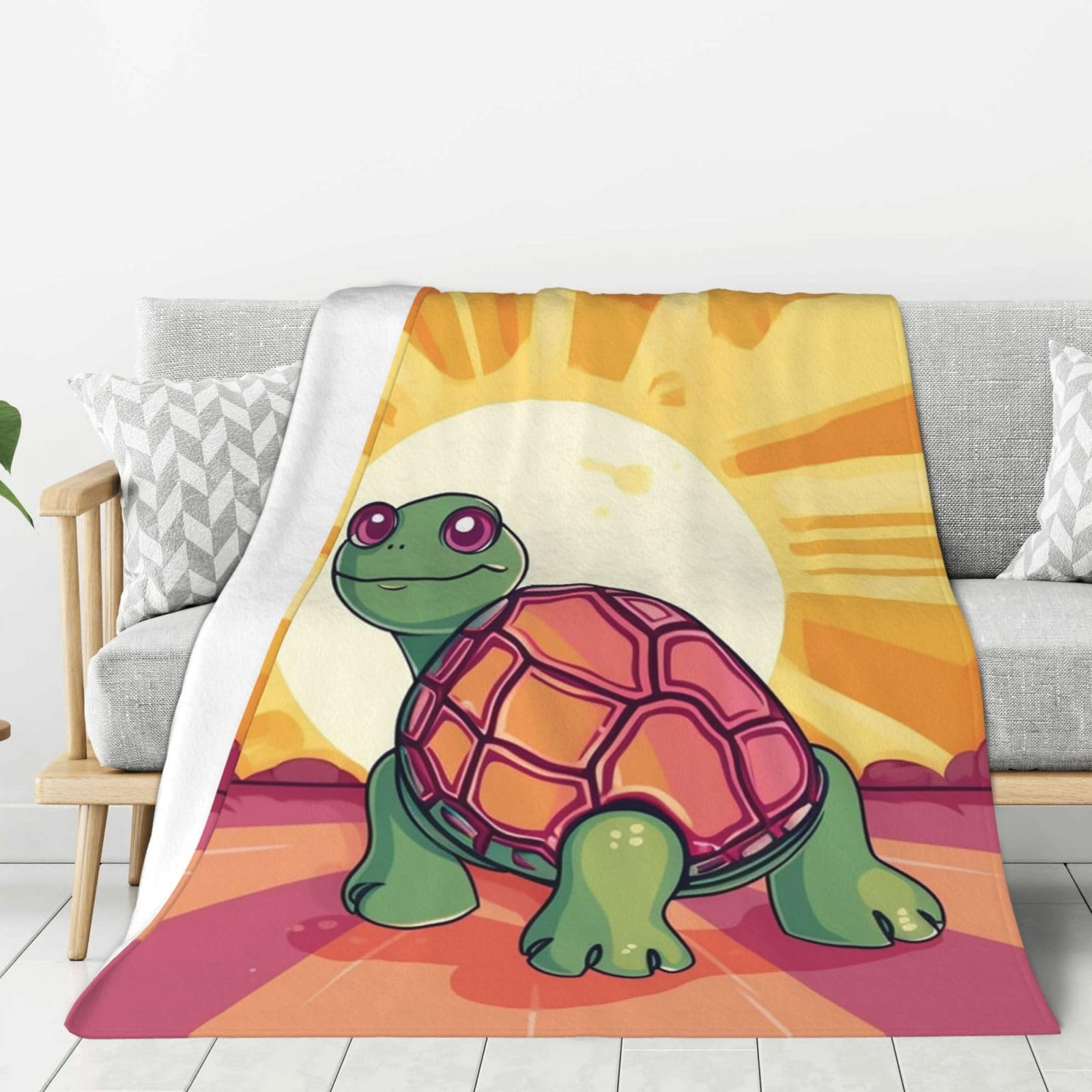 Turtle in The Sun Throw Blanket Plush Flannel Fleece Blanket, Soft Lightweight Cozy Blankets 60"X50" for Bed Couch Sofa Travel