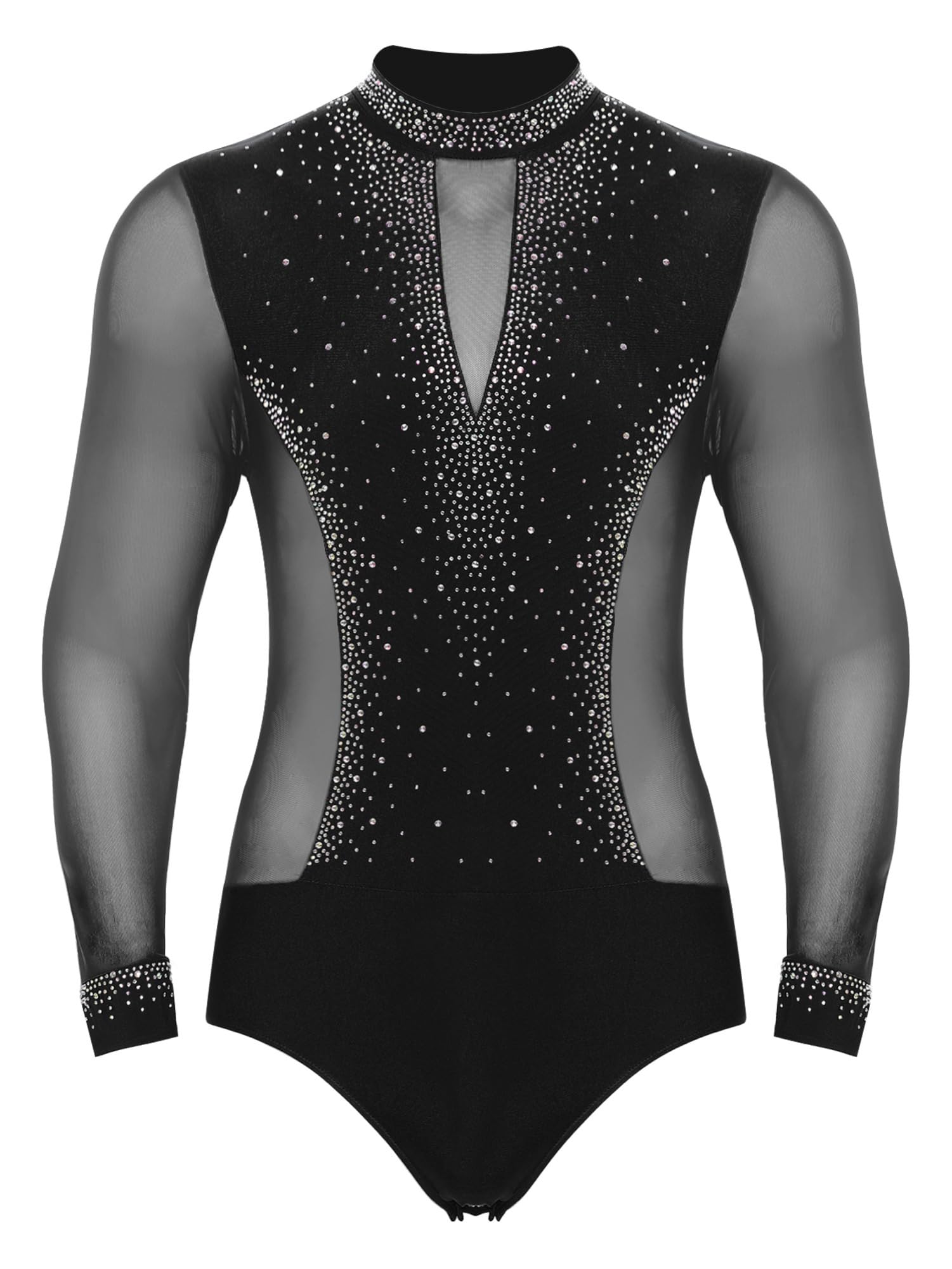 IEFIEL Herren Glitzer Latein Hemd Tango Rumba Hemd Bodysuit Jumpsuit mit Knöpfen Im Schritt Turnier Shirt Trikot Tanz Kostüm