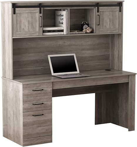 Miniatura 4 de Realspace® Peakwood - Escritorio para computadora de 65 pulgadas de ancho con gabinete y carga inalámbrica, marrón ahumado