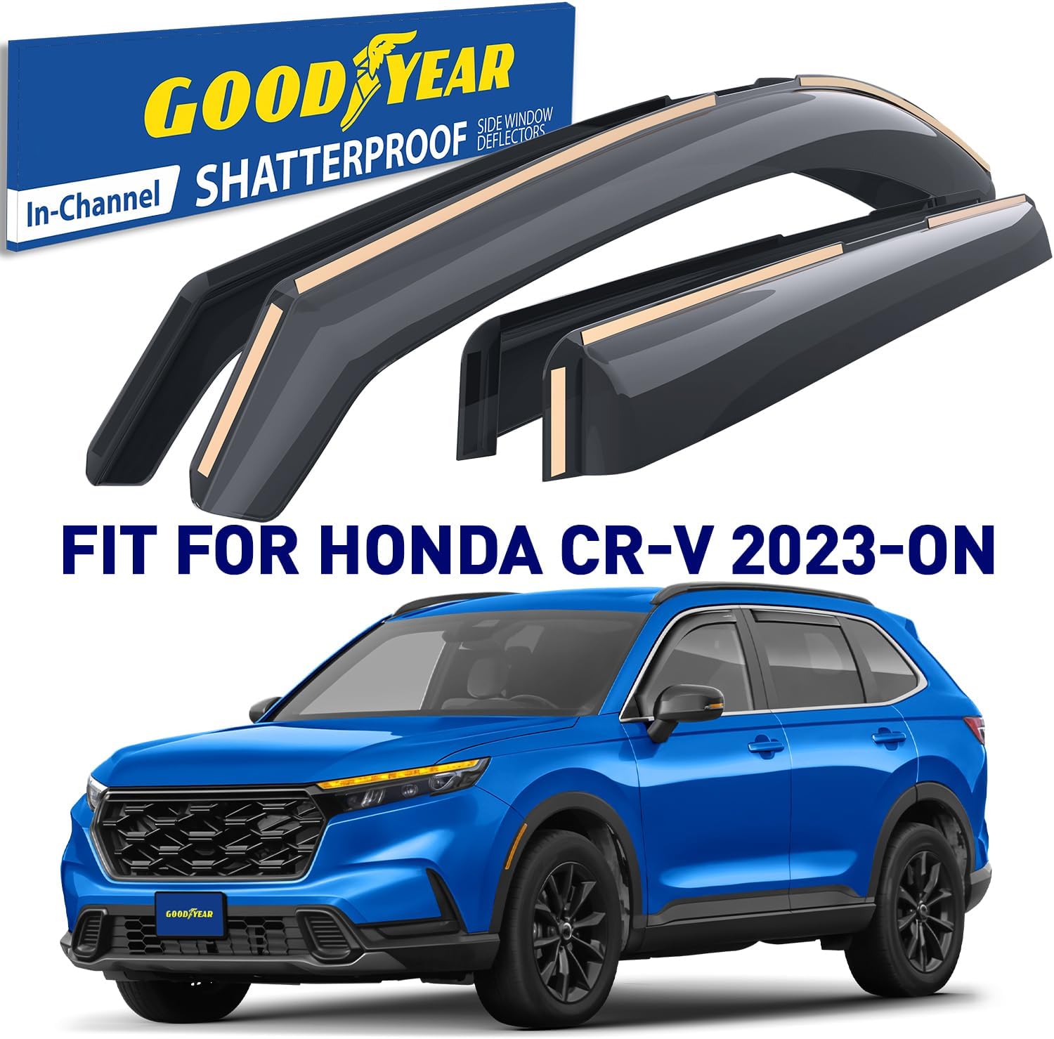 Goodyear Shatterproof in-Channel Window Deflectors for Honda CR-V (CRV) 2023-2026, Rain Guards, Window Visors for Cars, Vent Deflector, Car Accessories, 4 pcs - GY008438