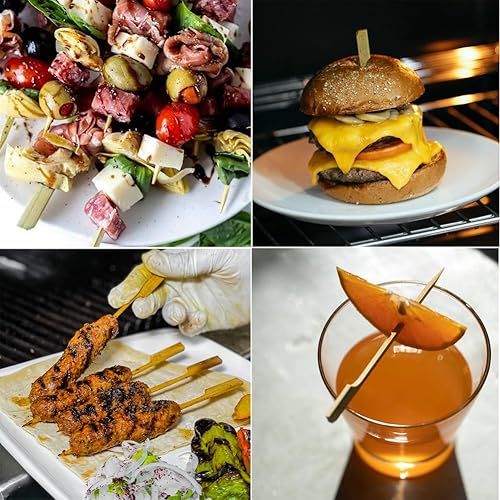 Miniatura 2 de PEOUWNES Palillos de madera de bambú de 4.7 pulgadas para cócteles, aperitivos, malvaviscos, frutas, parrillas, sándwich, pollo Yakitori, fondue,