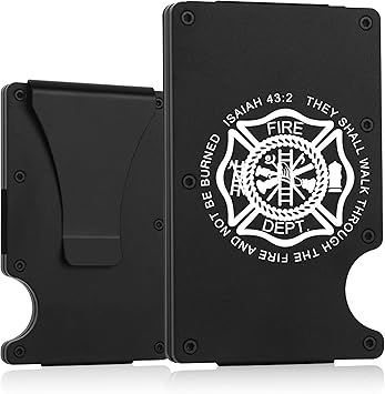Firefighter Gifts, Firefighter Prayer Minimalist Personalized Engraved Metal Wallet, Slim Wallet for Men, Birthday Gifts Graduation Gifts (Isaiah 43:2)