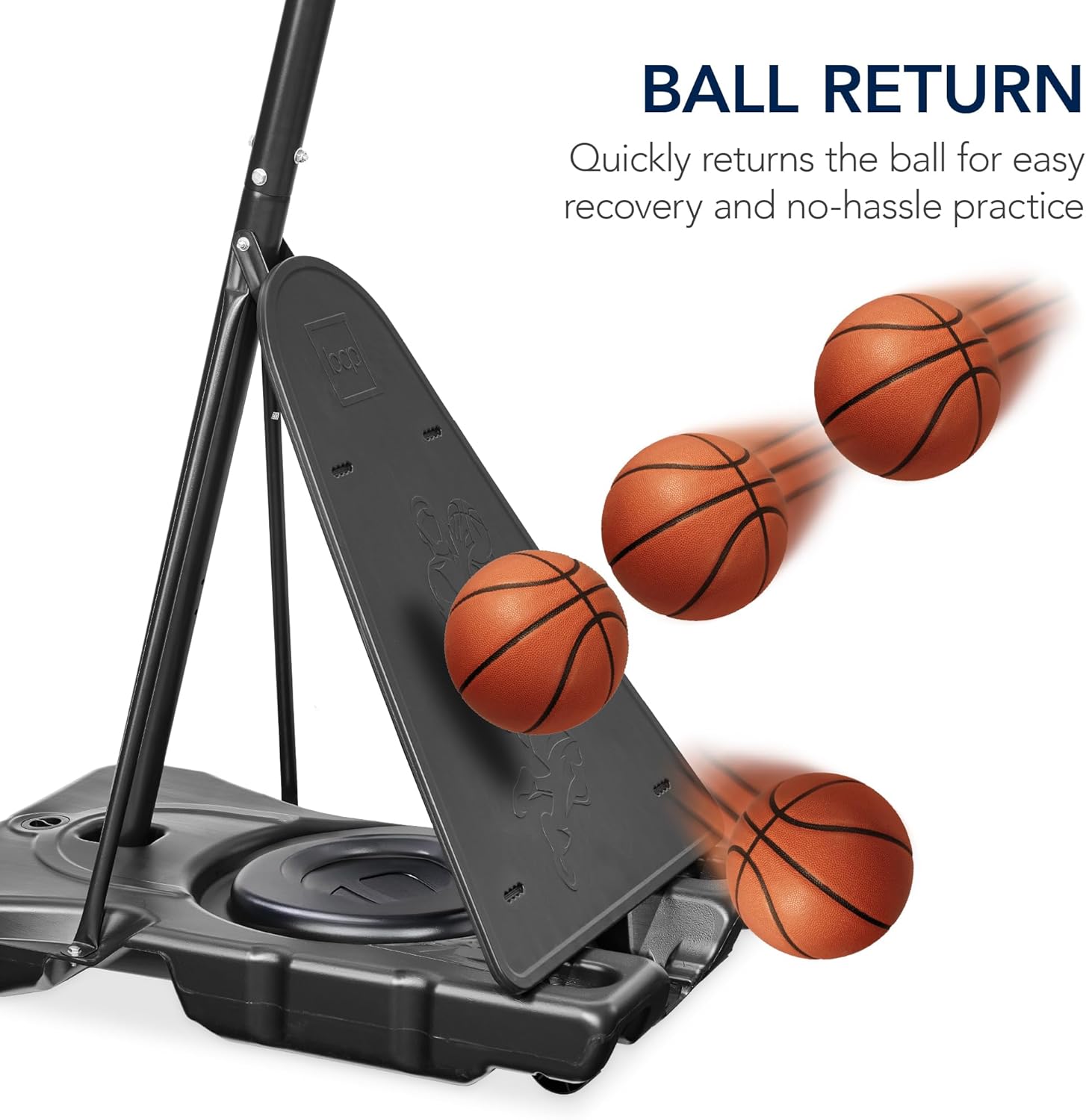 Image showing two basketball hoops side-by-side, one set at a lower height (4.4ft) and one at a higher height (10ft), demonstrating adjustable rim height.