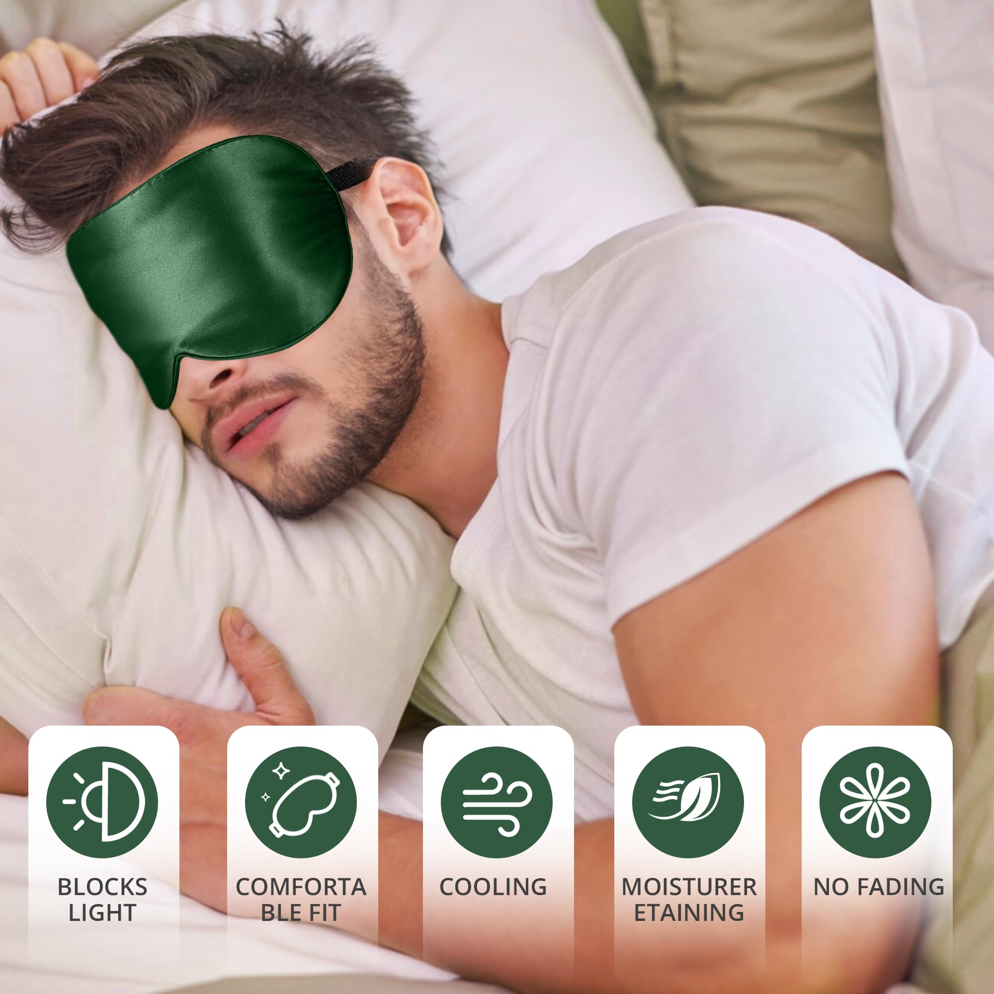Mascherina per dormire, 100% seta di gelso, 22 momme, oscurante, con cinghie regolabili, per donne e uomini, imbottitura con 100% seta di gelso (verde)