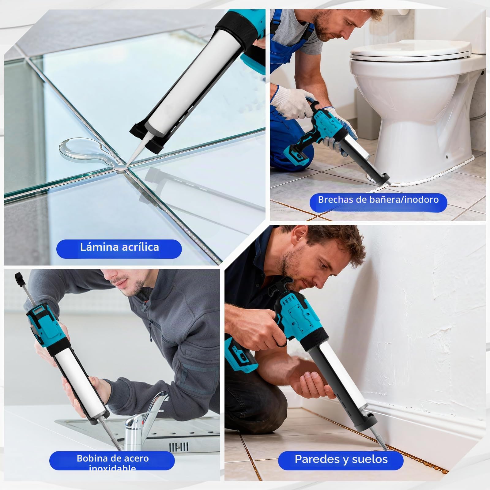 Pistola Silicona Bateria Compatible con Makita 18V, Pistola de Silicona Electrica con Sistema Antigoteo, 6 Velocidades Ajustables y Luz LED, Pistola de Calafateo de 300ml (Sin Bateria)