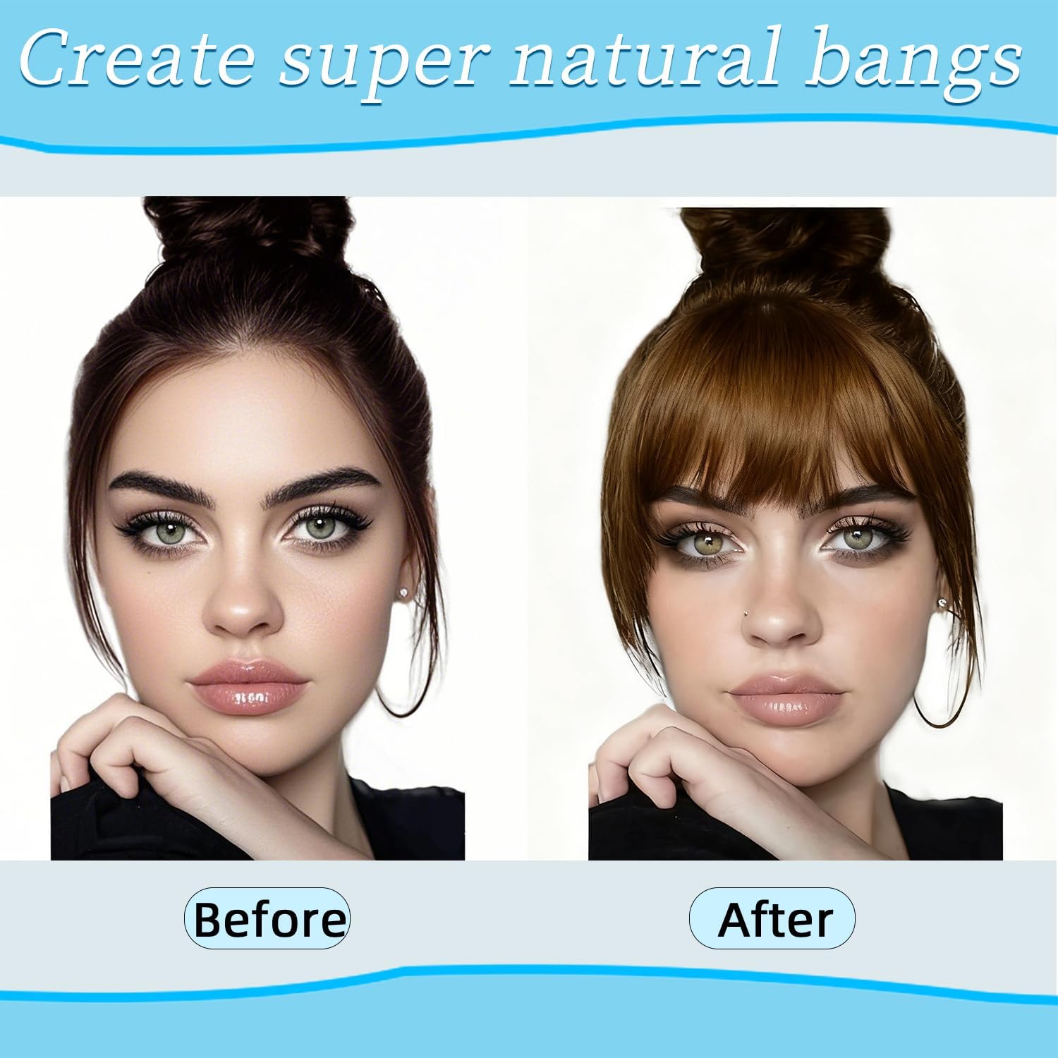 100% Real Human Hair Clip in Bangs for Women - Natural Look Fringe Hairpiece with Temples, Wispy or Curved Bangs Options(Dark Brown) - Image 3