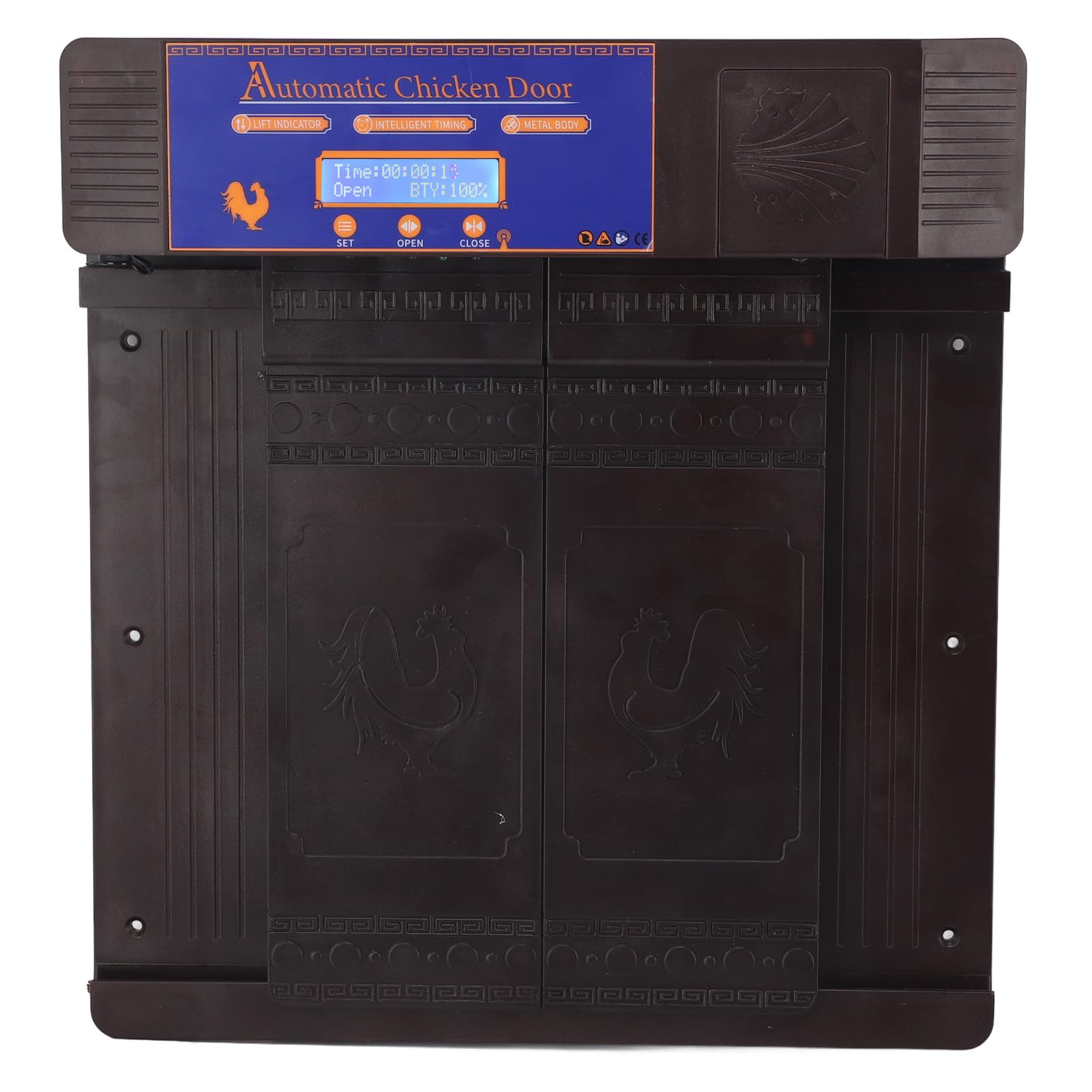 Apriporta automatico per polli, Display a LED Porta automatica per polli con timer, Apriporta automatico per pollaio completamente in plastica Porta migliorata con resistenza all'acqua(Marrone scuro