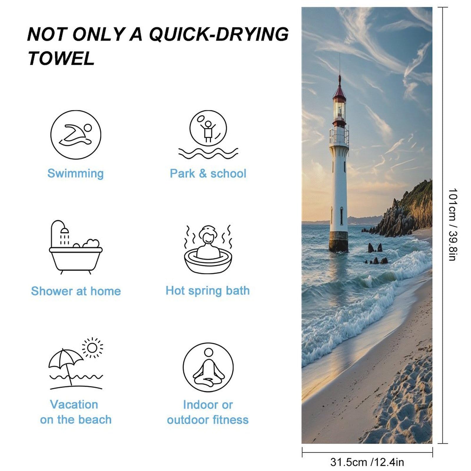AQRJLPM Beach Lighthouse Quick Dry Towel Cold Fabric Workout Sweat Towels Highly Absorbing Odor-Free Travel Towel for Hot Yoga Tennis Running Exercise Working Out Camping