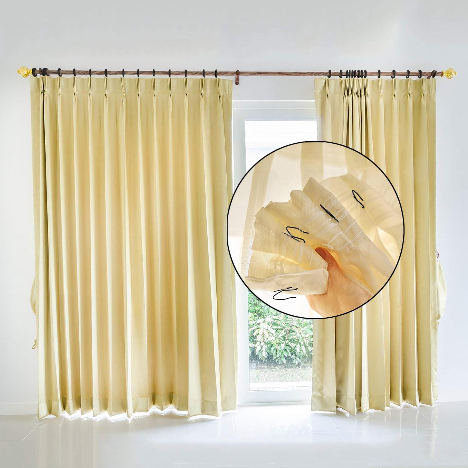Lot de 100 anneaux de rideaux en métal avec crochets en métal pour fenêtre, porte de douche, 30 mm de diamètre intérieur (noir)