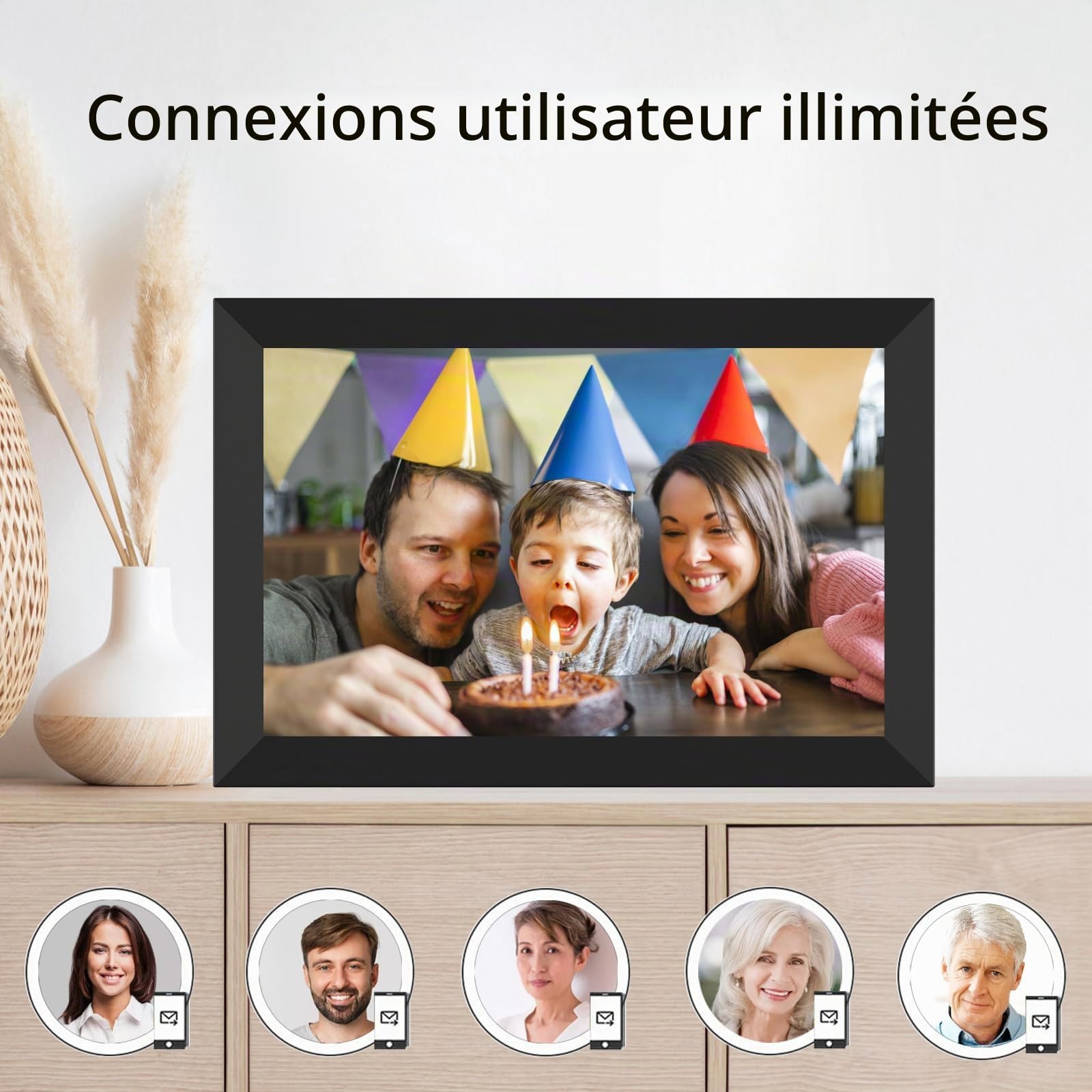 FRAMEO Cadre Photo numérique Intelligent WiFi Cloud 10,1" HD 1280 x 800 IPS Écran Tactile Cadre numérique avec 16 Go de Stockage Installation Facile pour Partager des Photos ou des vidéos Via