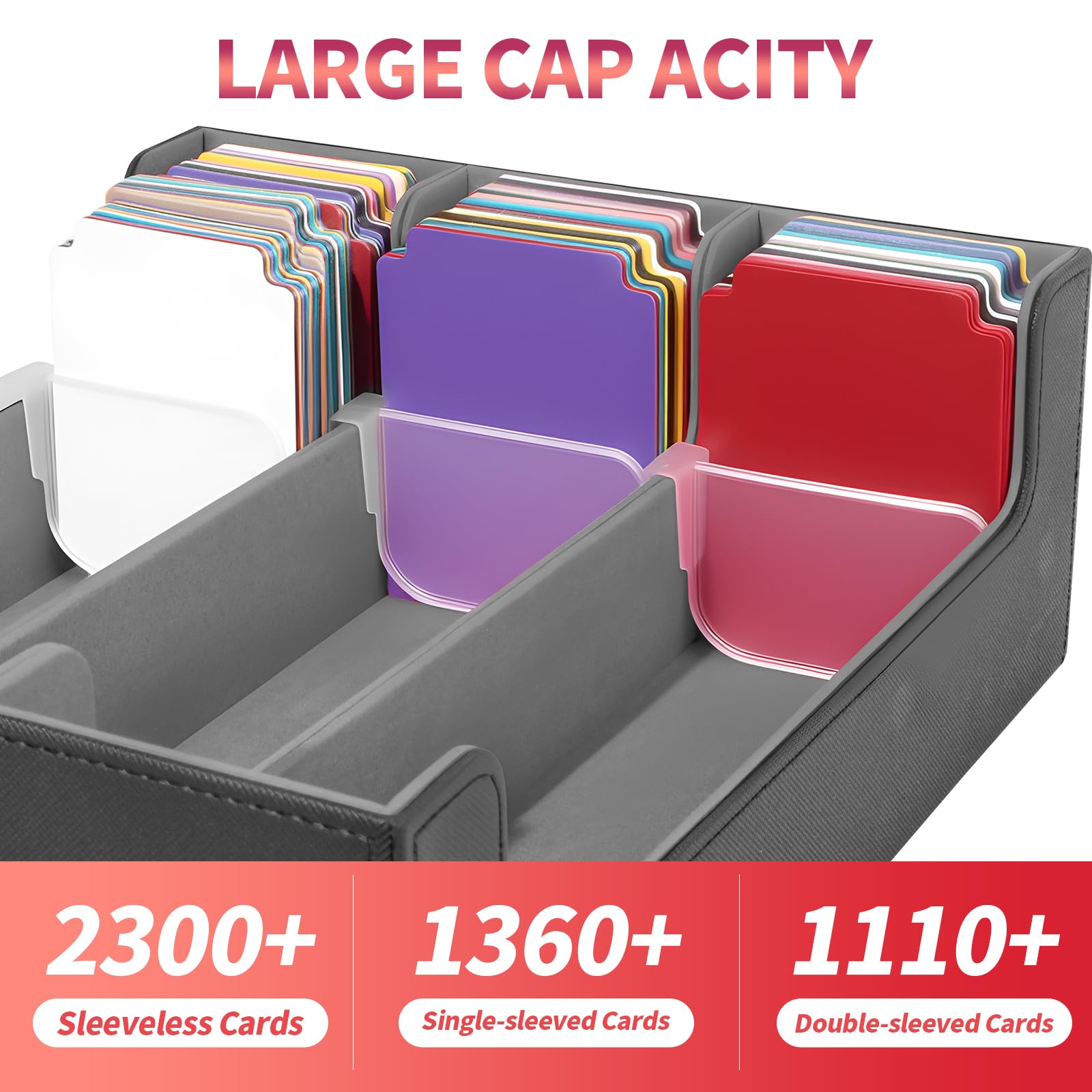 Matlarn Boîte Rangement Carte, Boîte à Cartes pour de 3000+ Cartes, Magnétique Cuir Card Box Avec 24 Séparateurs Colorés et 4 Clips de Clôture, MTG Deck Boxs pour TCG CCG Yugioh, Rouge