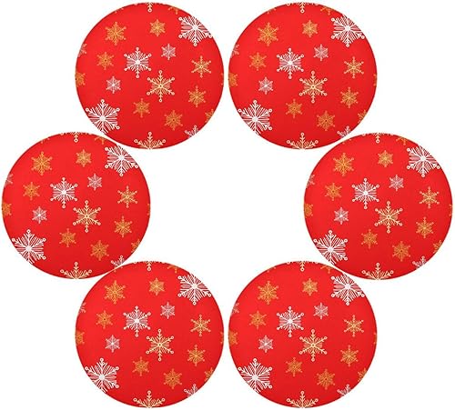 Gold White Snowflake Round Placemats Set of 6, 15.4 Inch Elegant Table Mats, Non-Slip Heat Resistant for Daily Dining Holiday Decor, Washable