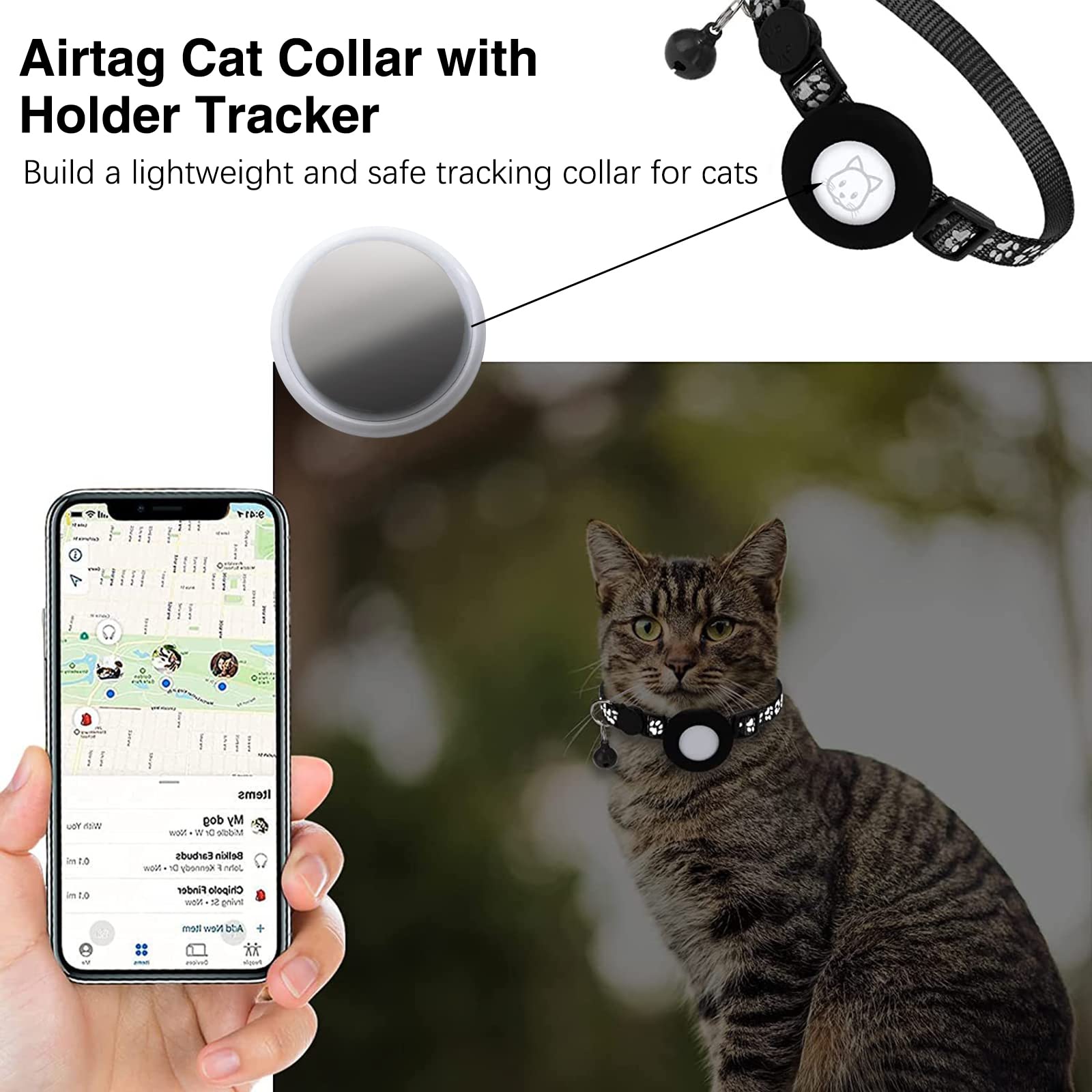 AirTag-Halter Für Katzenhalsband, 2 Stück – Silikon, Wasserdicht, Weich, Mit Pfoten-Design, Schwarz