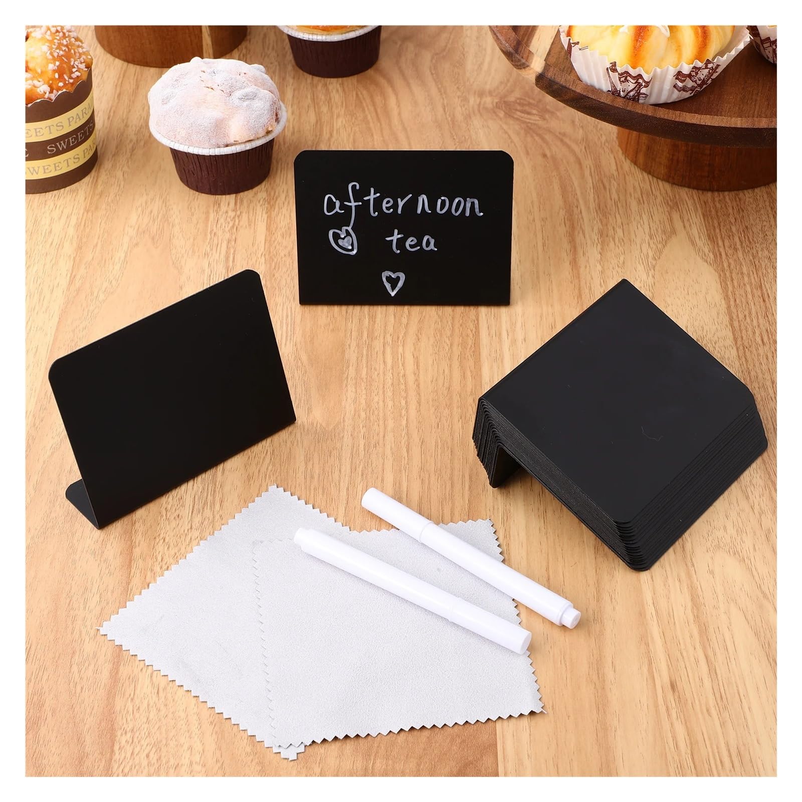Kleine Tafeln Zum Beschriften 20 Mini-Tafeln, 100 x 75 mm, Kreidetafel-Schilder, weiße Stifte, Reinigungstücher, Lebensmitteletiketten, Zuhause, Büro, Café, Tischnummern
