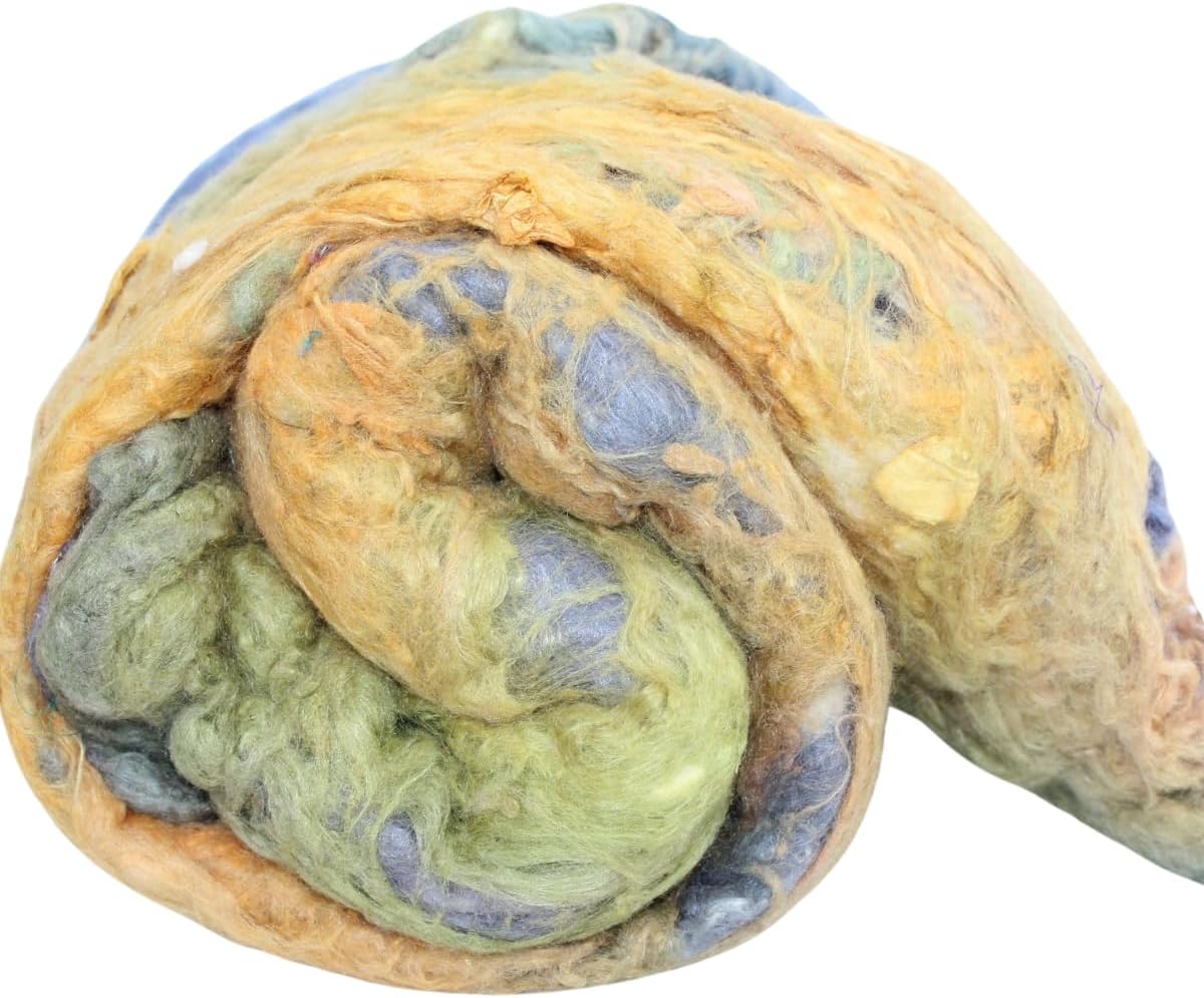 Knitsilk Premium A-Grade Mulberry Silk: Hand-Dyed Blue and Orange Fibers for Needle Felting, Wet Felting, Spinning, Knitting, and Sewing - 500g Mulberry Cocoon Sheet & Silk Filament Sheet