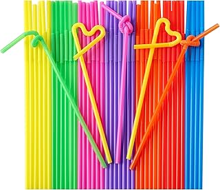 JOLLY CHEF 100PCS Plastic Disposable Straws Bendable Colorful Drinking 10.43 Inches Extra Long Colorful Flexible Straws for Home Use Milk Juice Drinks