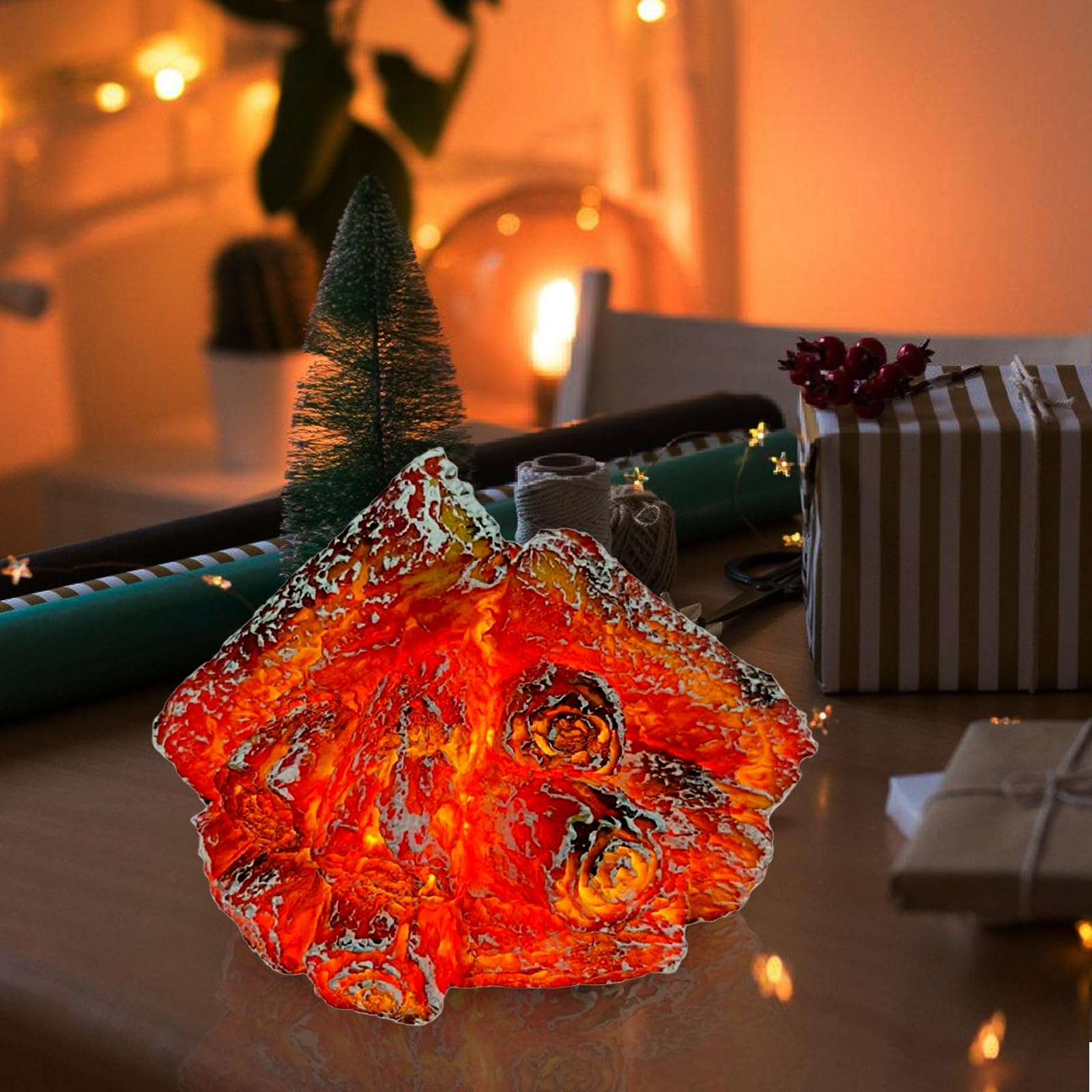 SUNOYA Lampe à flamme simulée, lumière sans flamme, lumière de cheminée sans flamme, lumière à flamme LED, à piles, lampe portable à charbon de bois pour décoration de la maison, décoration de Noël