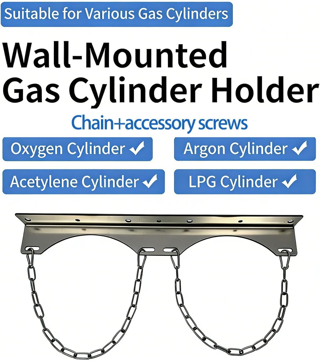 Soporte de cilindro de gas de acero inoxidable para tanques de CO2 y oxígeno, soporte de pared para botellas nitrosas médicas e industriales de 8 l a 40 l, color plateado, 2 botellas