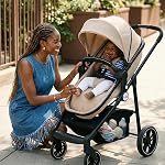 INFANS 2 in 1 Baby Stroller, High Landscape Infant Stroller Reversible Seat, Foldable Pushchair with Suspension Wheels Adjustable Canopy, Cup Holder, Storage Basket (Khaki)