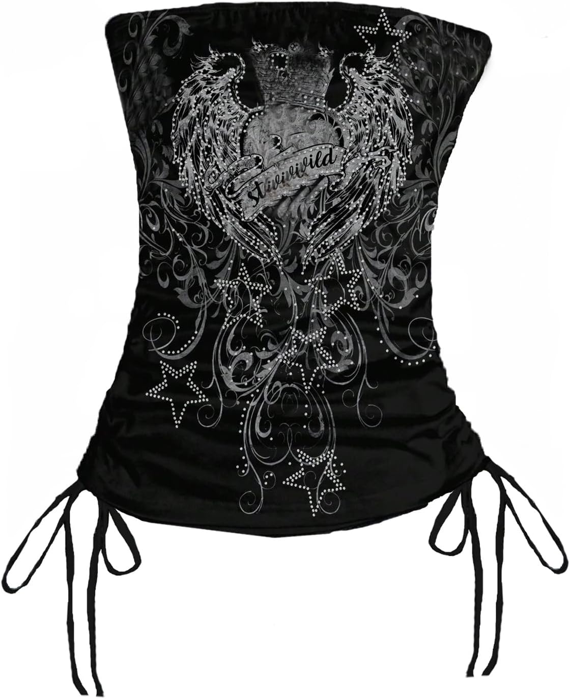 SOLY HUX Women's Y2k Gothic Graphic Tube Tops Strapless Sleeveless Drawstring Ruched Side Crop Top Summer Streetwear