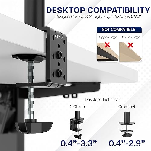 Miniatura 6 de VIVO Soporte de escritorio para monitor doble, soporte de acero totalmente ajustable, soporta 2 pantallas de computadora de hasta 24 pulgadas y