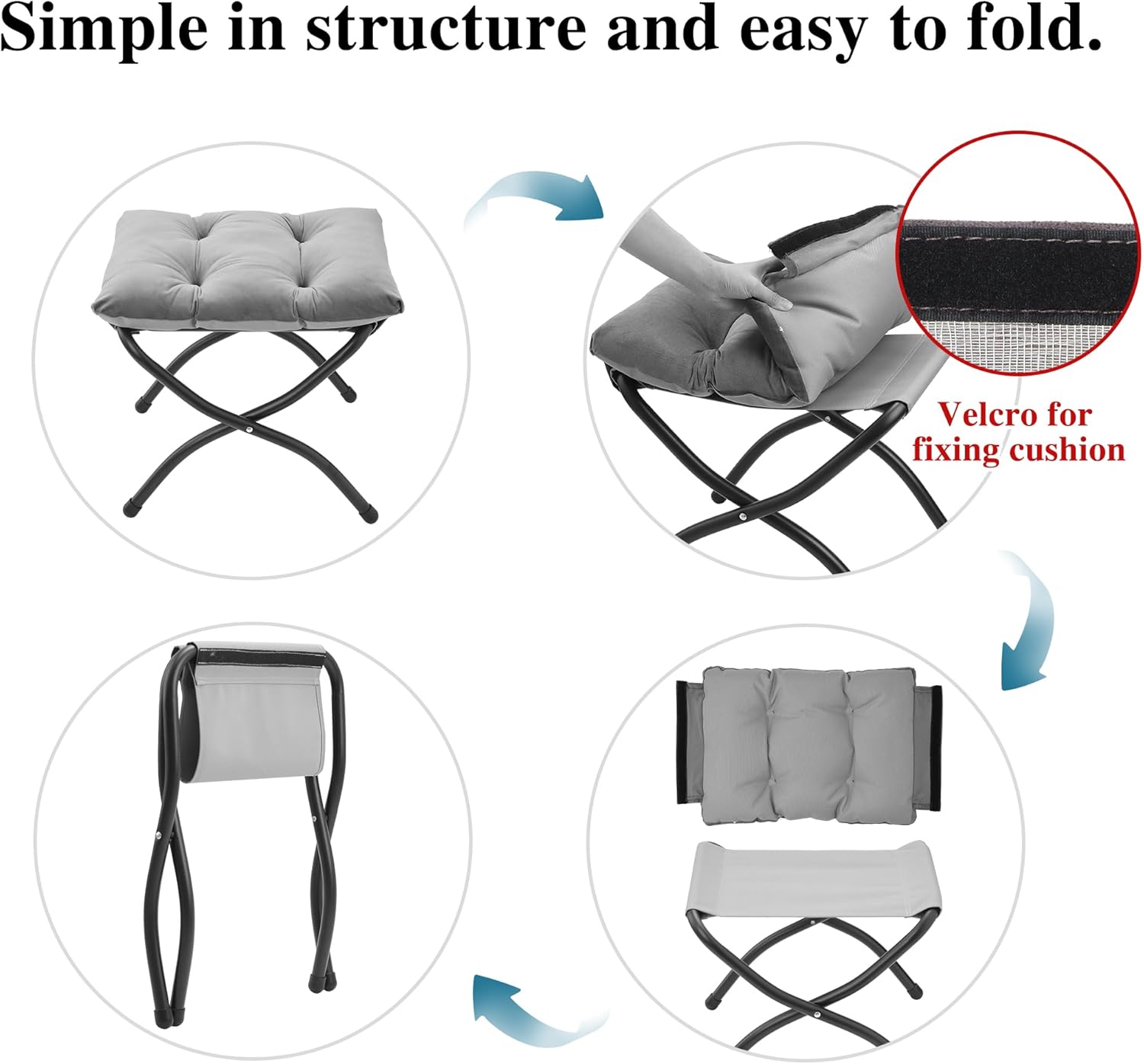 15"(H) Folding Ottoman, Foldable Footrest Stool, Portable Small Foot Stool for Couch, Collapsible Foot Rest Ottoman for Sofa, Accent Padded Ottomans for Living Room, Bedroom, Black - Image 8
