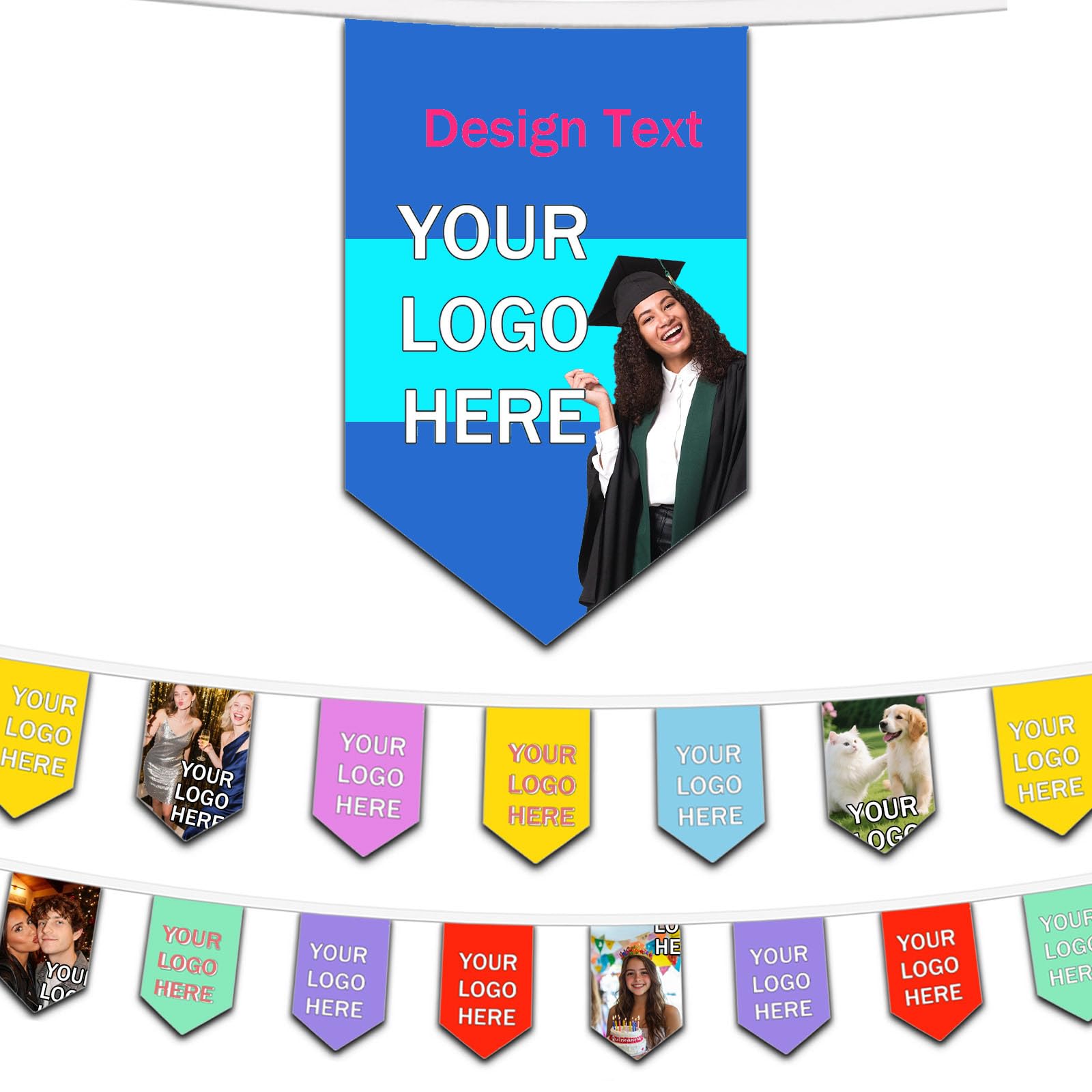 Personalised Bulk Flags Banner|Custom Colorful Flags Banner with Text/Logo|Multicolor Assorted Shapes|Suitable for Birthday Parties Celebrations,retail &commercial decor (Pointed Shield Pennant)
