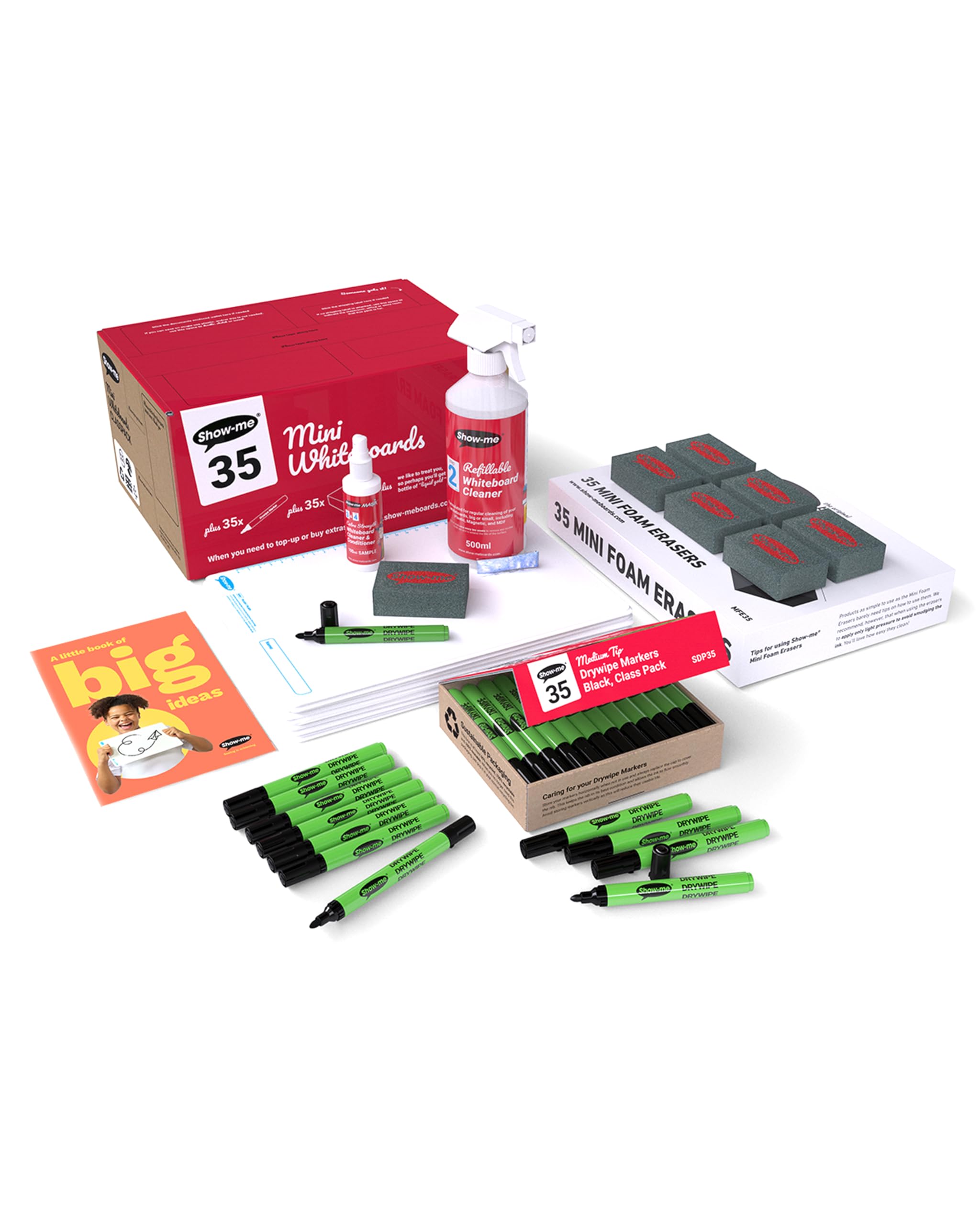 Show-me A4 Plain Drywipe Boards - Classpack of 35 sets