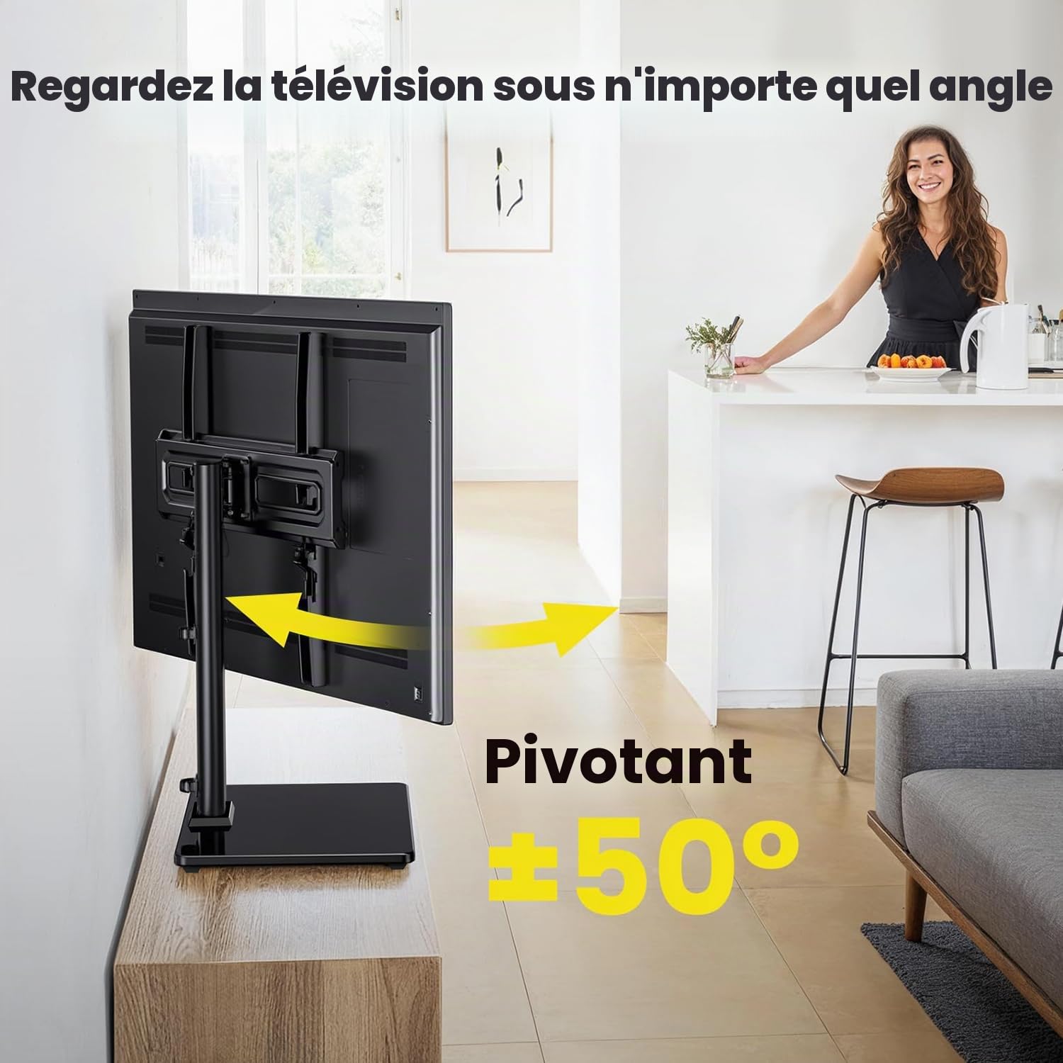 AM alphamount Télévision Support sur Pied TV Universel Pivotant - pour TV LED OLED LCD de 24-60 Pouces, Support de TV Réglable en Hauteur, Supporte 45 kg Max. VESA 400x400 mm